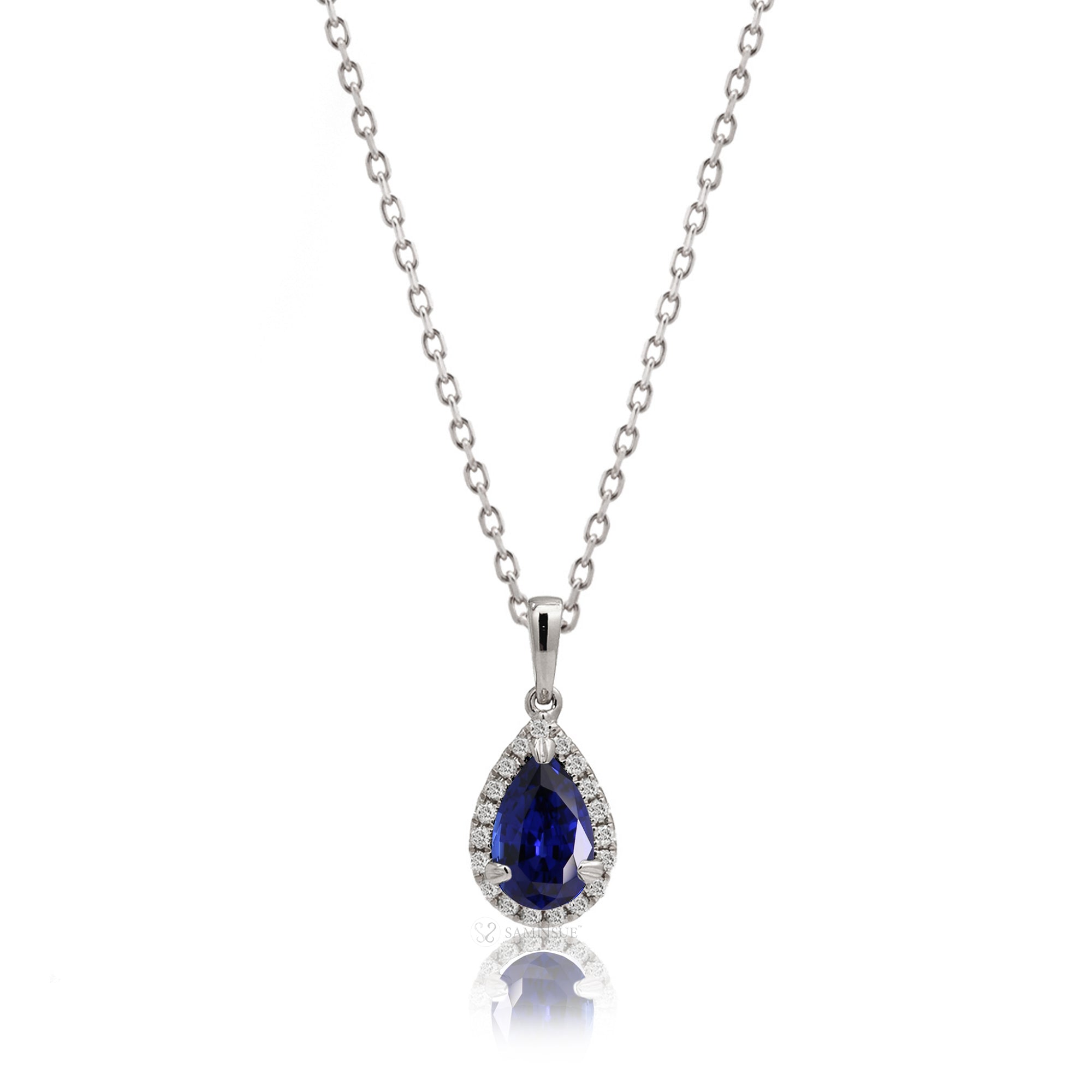 The Signature Pear Blue Sapphire Pendant (Lab-Grown)