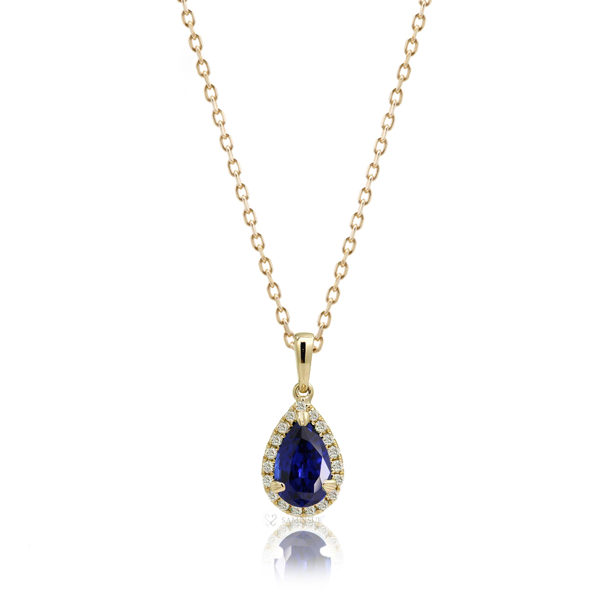 The Signature Pear Blue Sapphire Pendant (Lab-Grown)