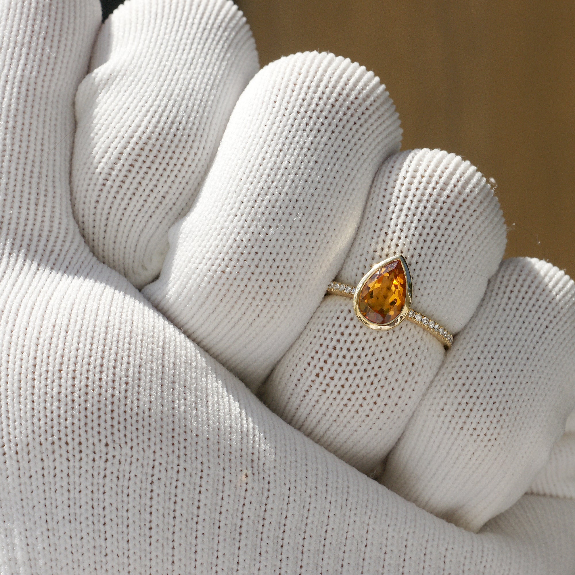 The Beverly Pear Cut Citrine Ring Bezel Set Diamond Band (1.24ct. tw.)