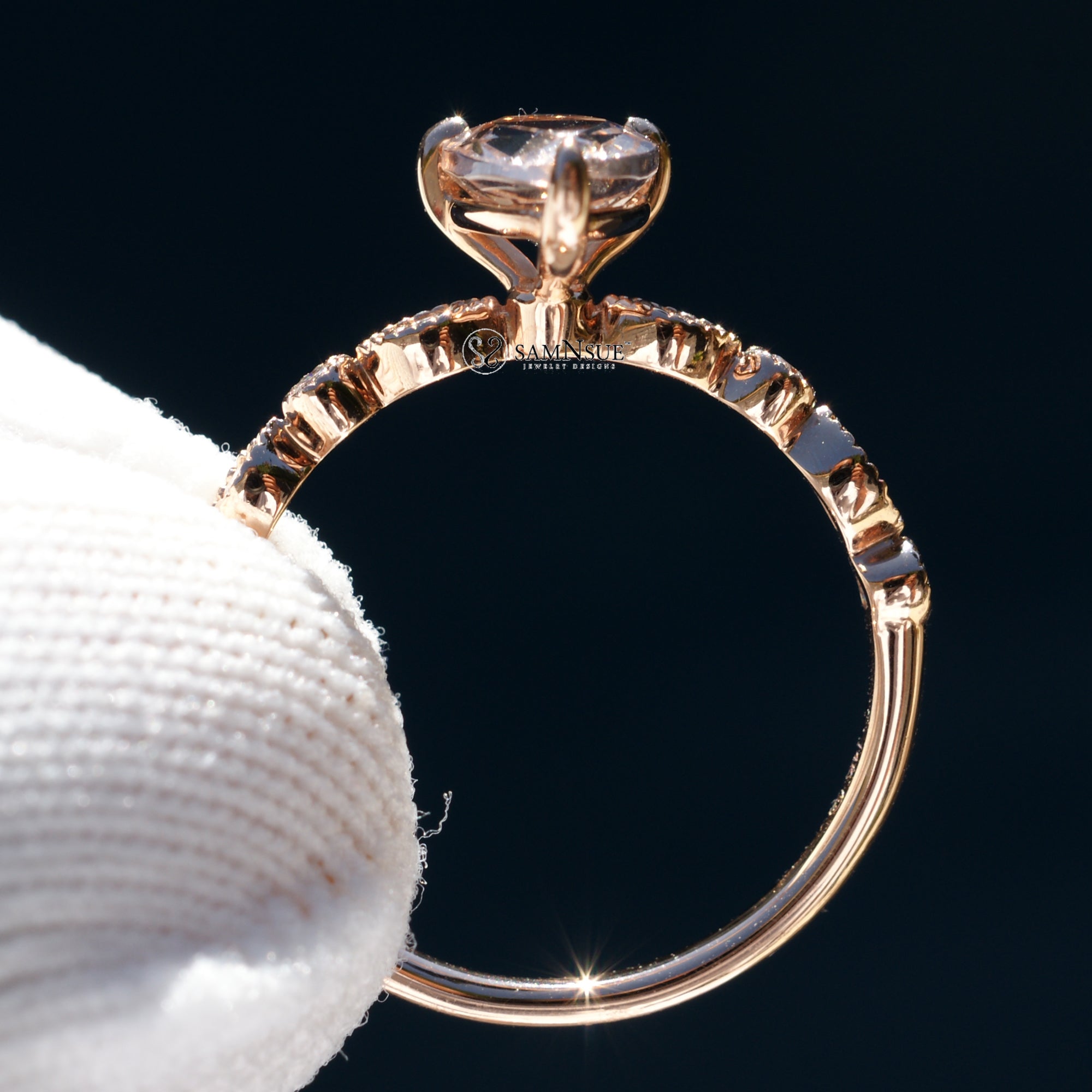 The Pear Cut Morganite Ivy Diamond Ring 14k Rose Gold (9x6mm)