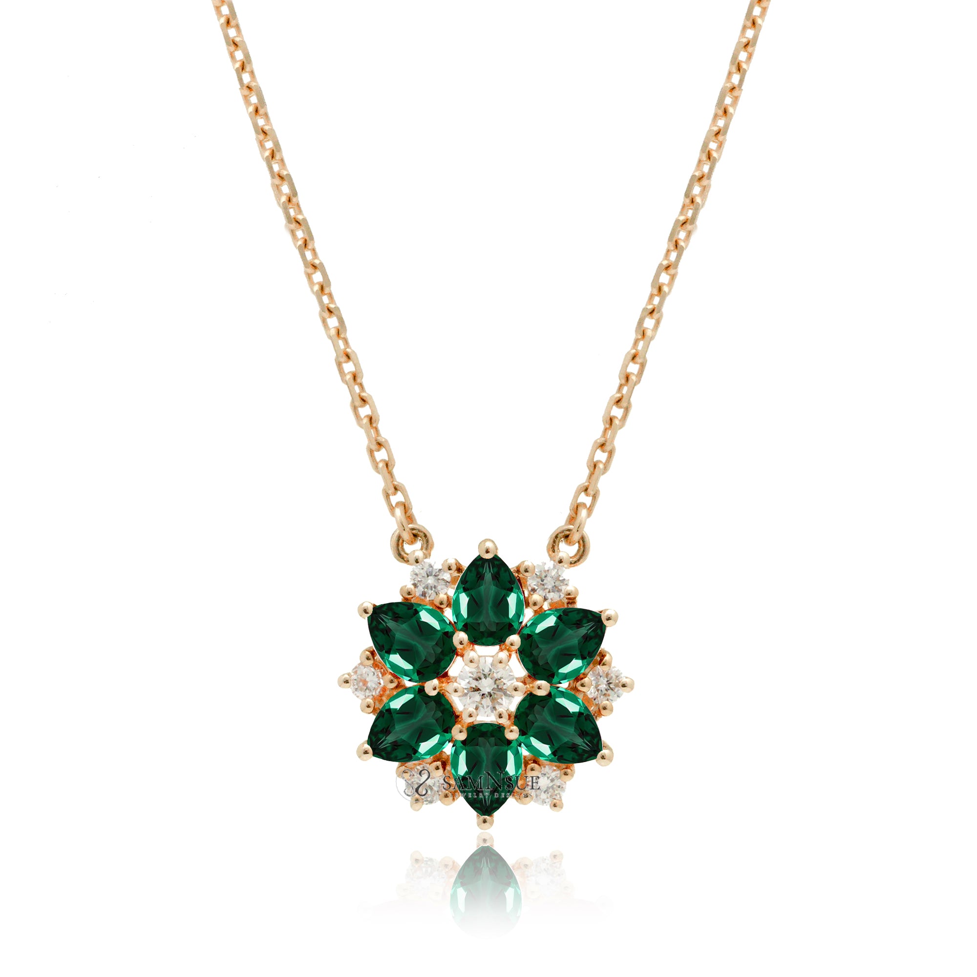 The lotus emerald & diamond star necklace with cable chain in rose gold