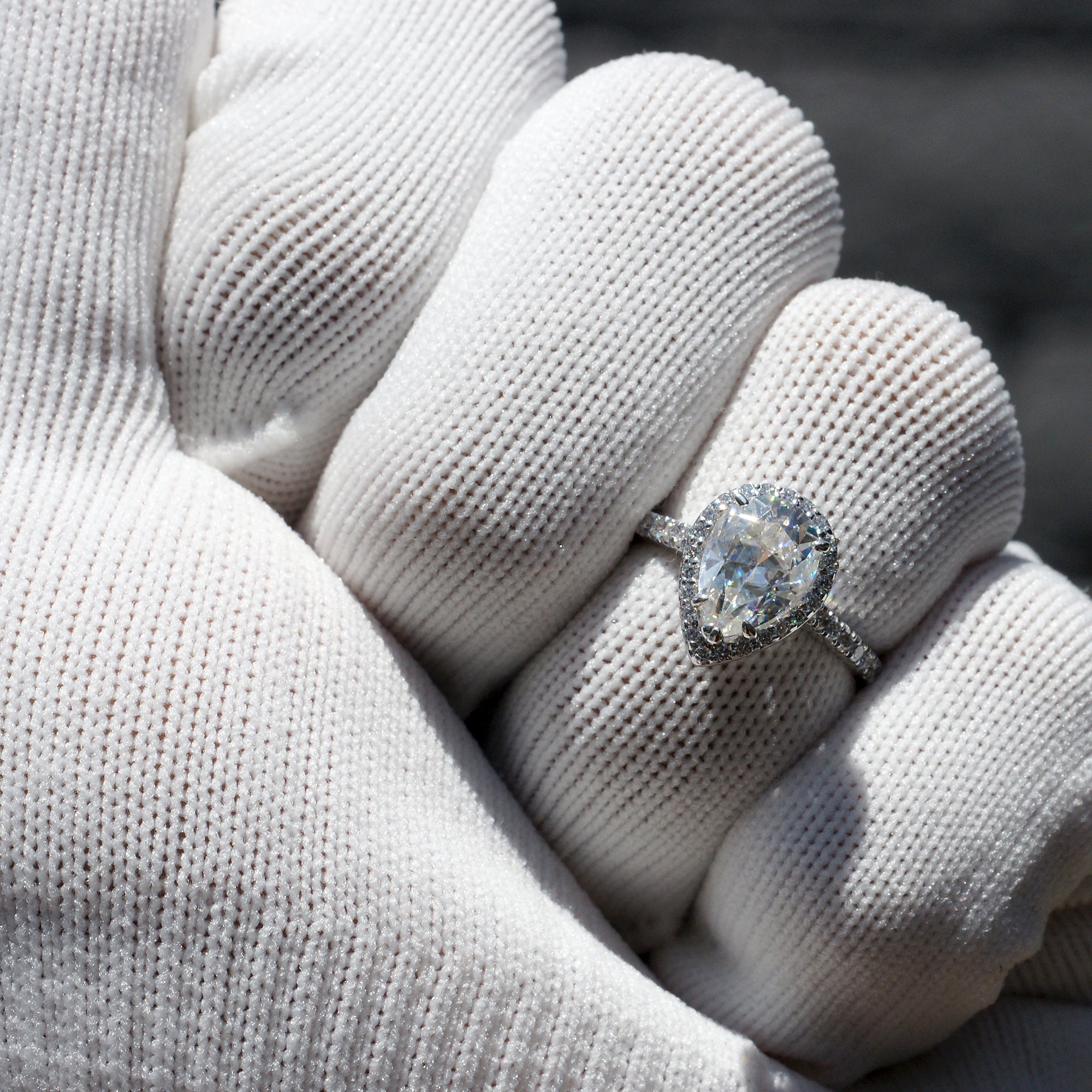Pear Moissanite Ring Diamond Halo 10x7mm Platinum - The Sunset Ring