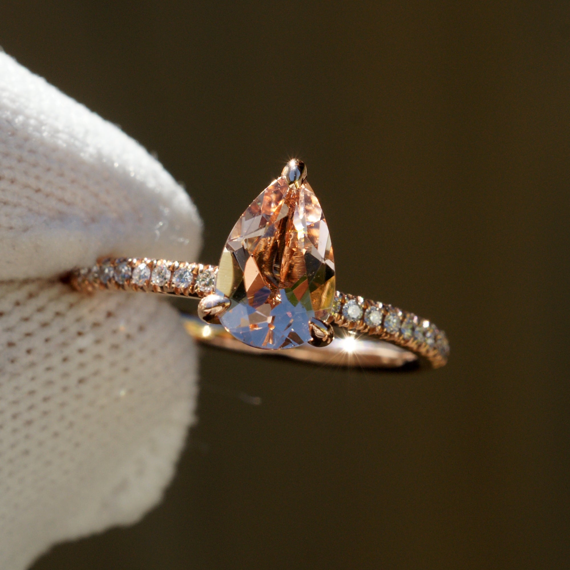 The Pear Ava Morganite Ring 14k Rose Gold 9x6mm Size
