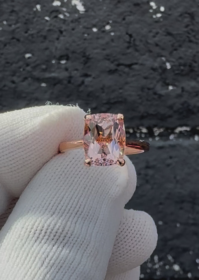 Cushion Morganite Engagement Ring Rose Gold Solitaire