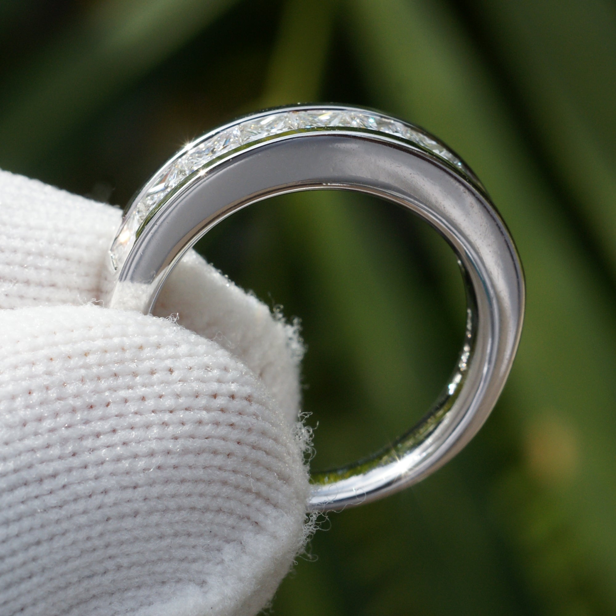Channel set princess cut diamond channel set 9 stones wedding band white gold