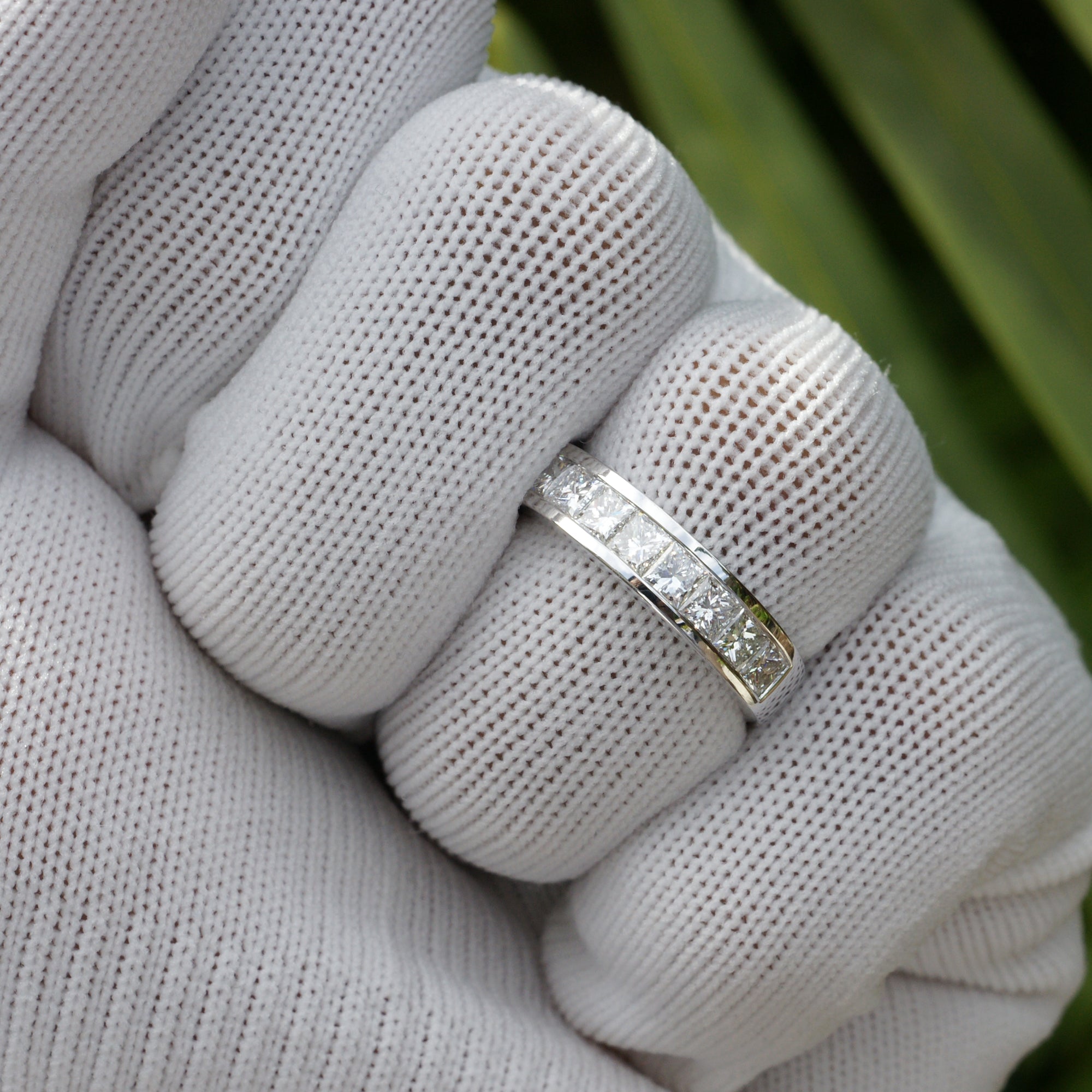 Channel set princess cut diamond channel set 9 stones wedding band white gold