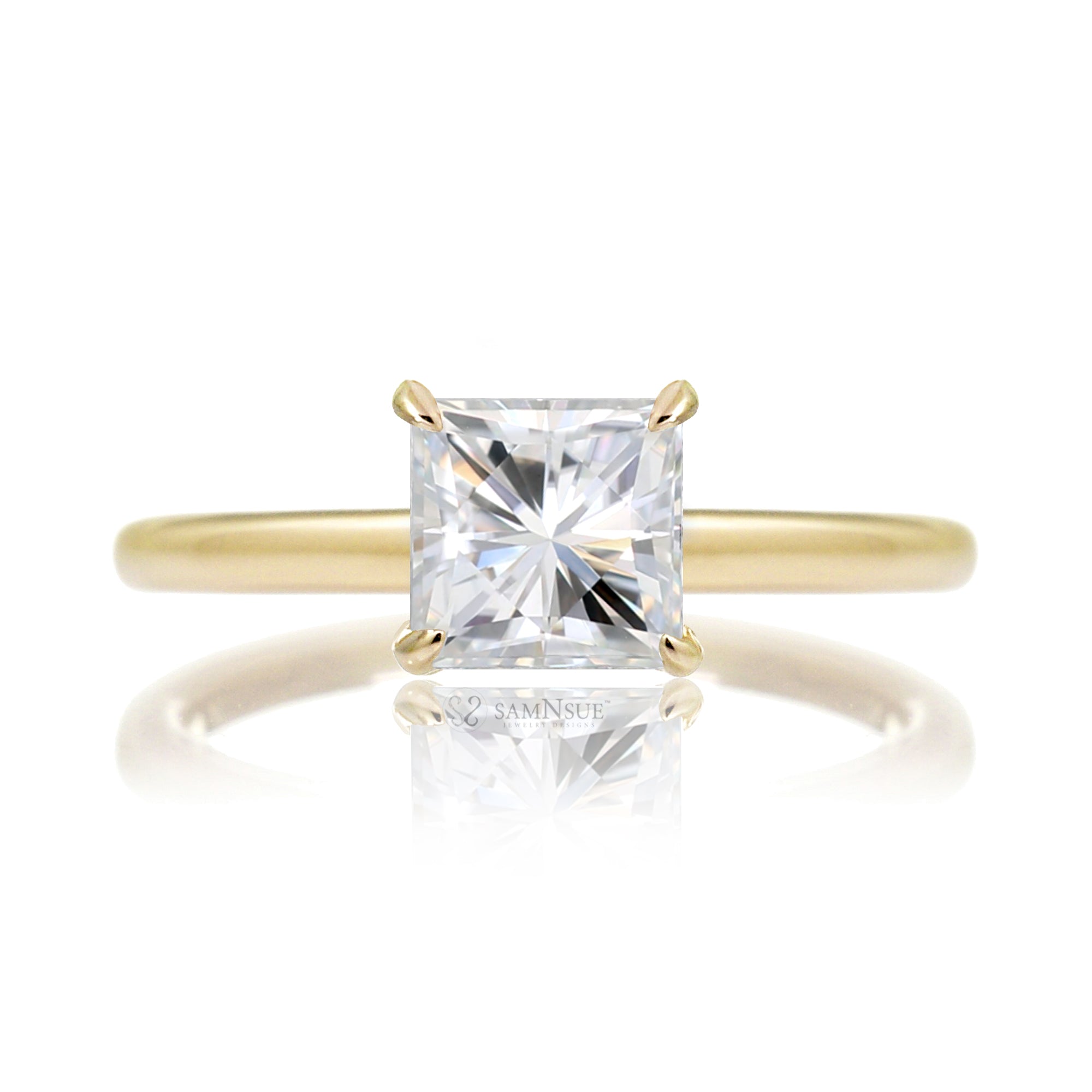 The Lucy Princess Cut Moissanite Engagement Ring Diamond Hidden Halo 18K Yellow Gold / 6x6