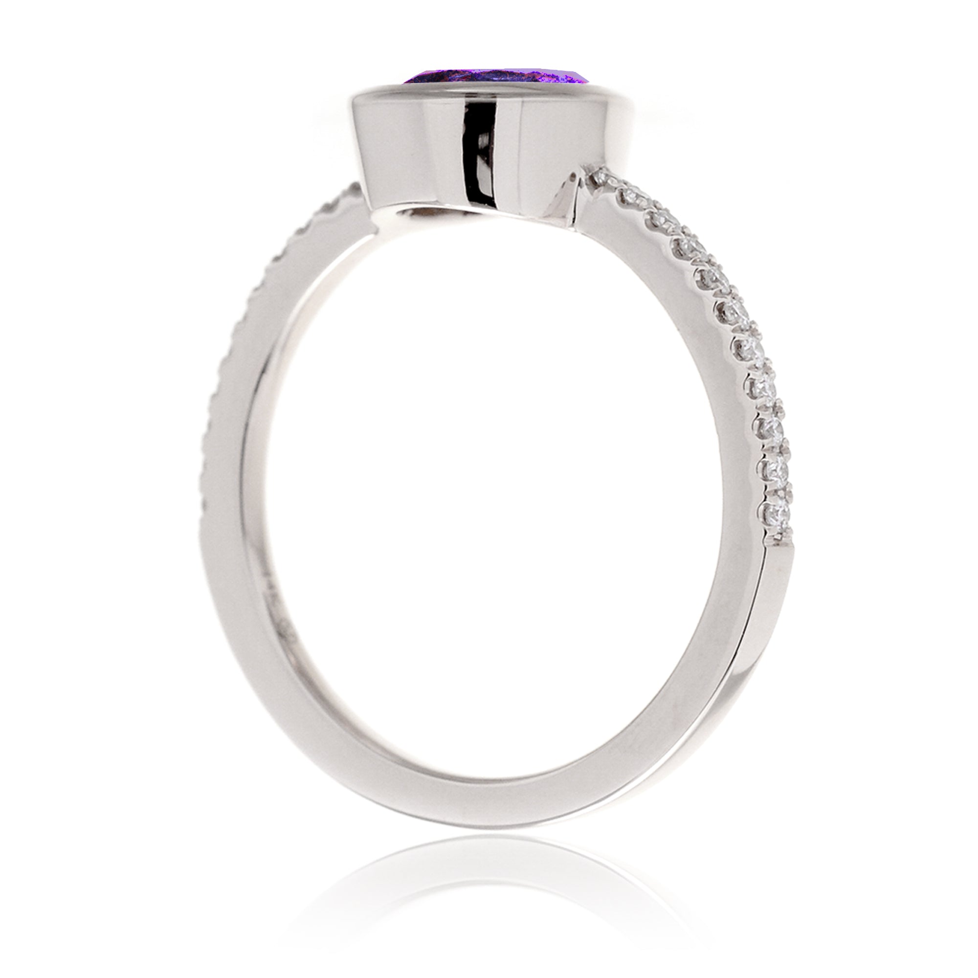 Pear purple amethyst solitaire bezel engagement ring The beverly white gold