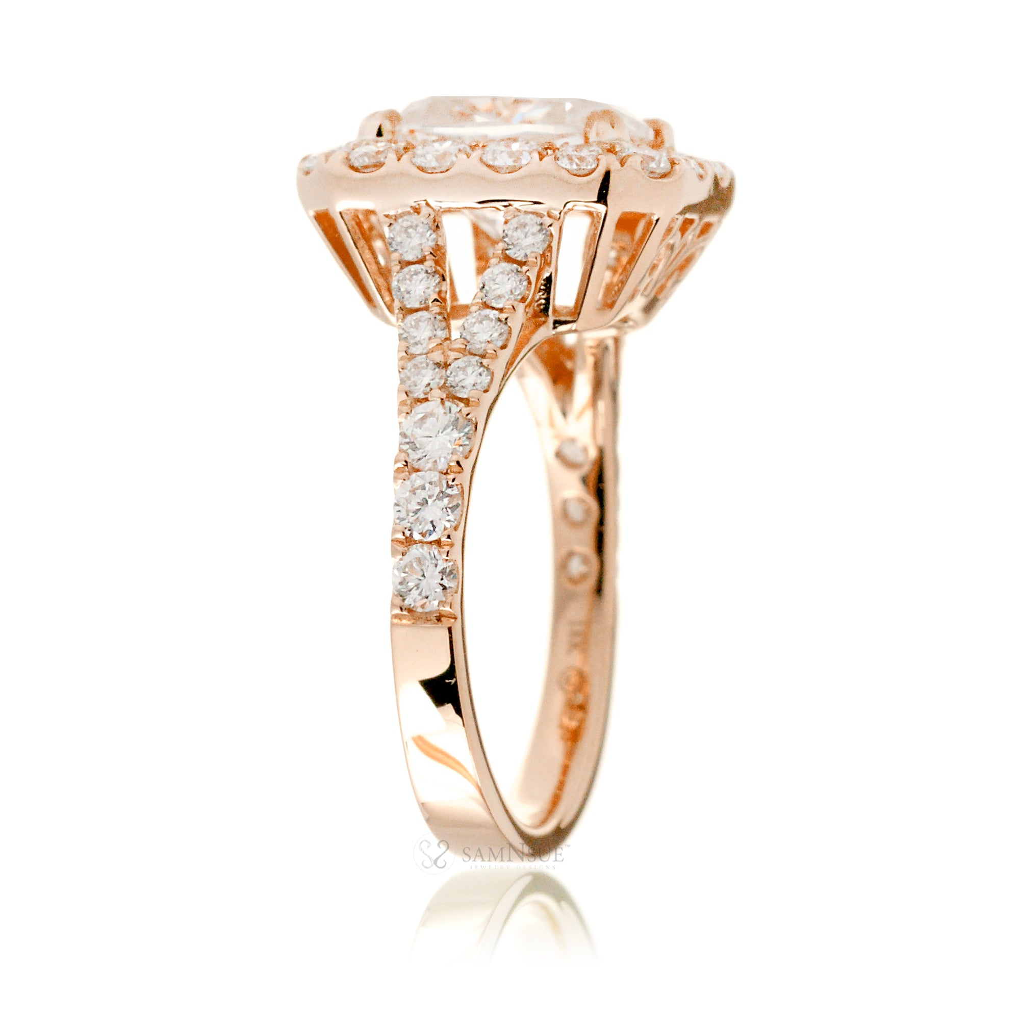 Radiant-Cut Lab Diamond Halo Engagement Ring with Split Band – The Meghan in Rose Gold