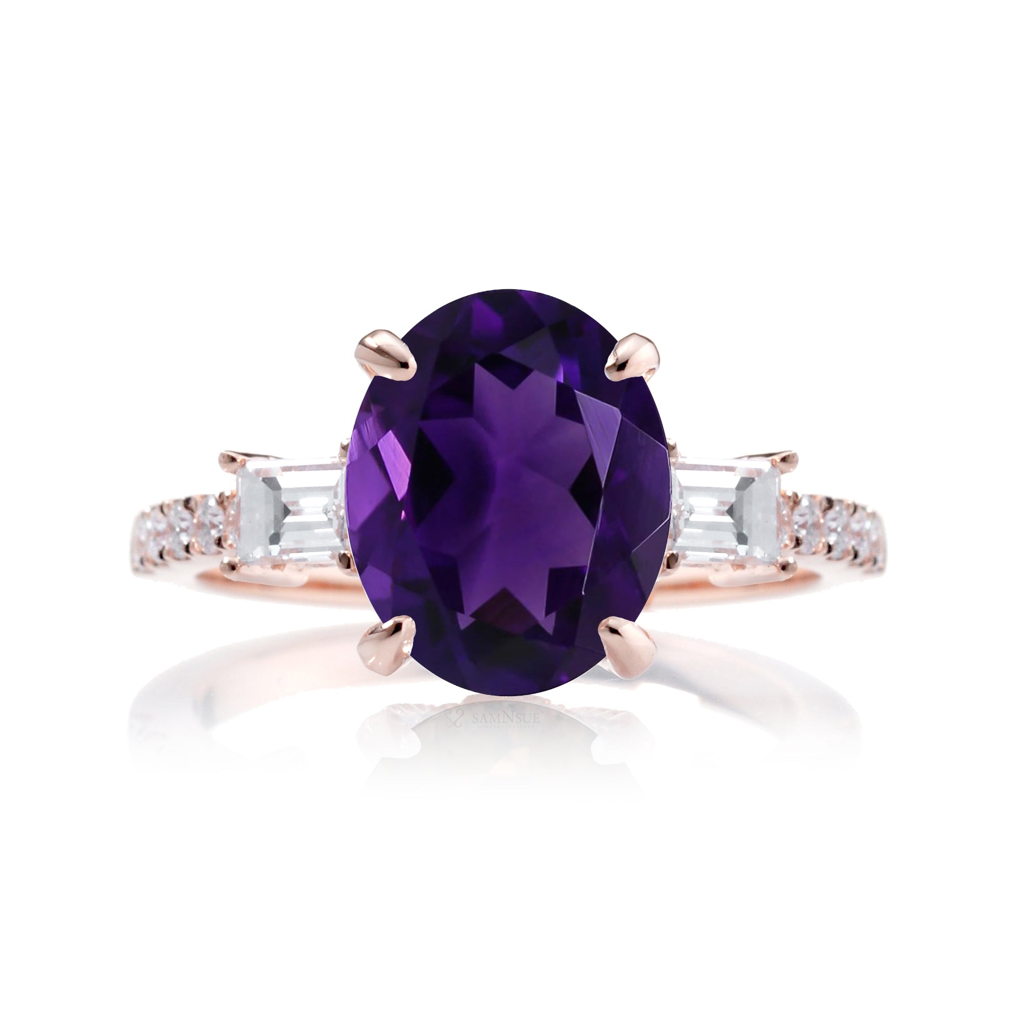 Oval Amethyst Engagement Ring with Diamond Accents – The Rey in Rose Gold
