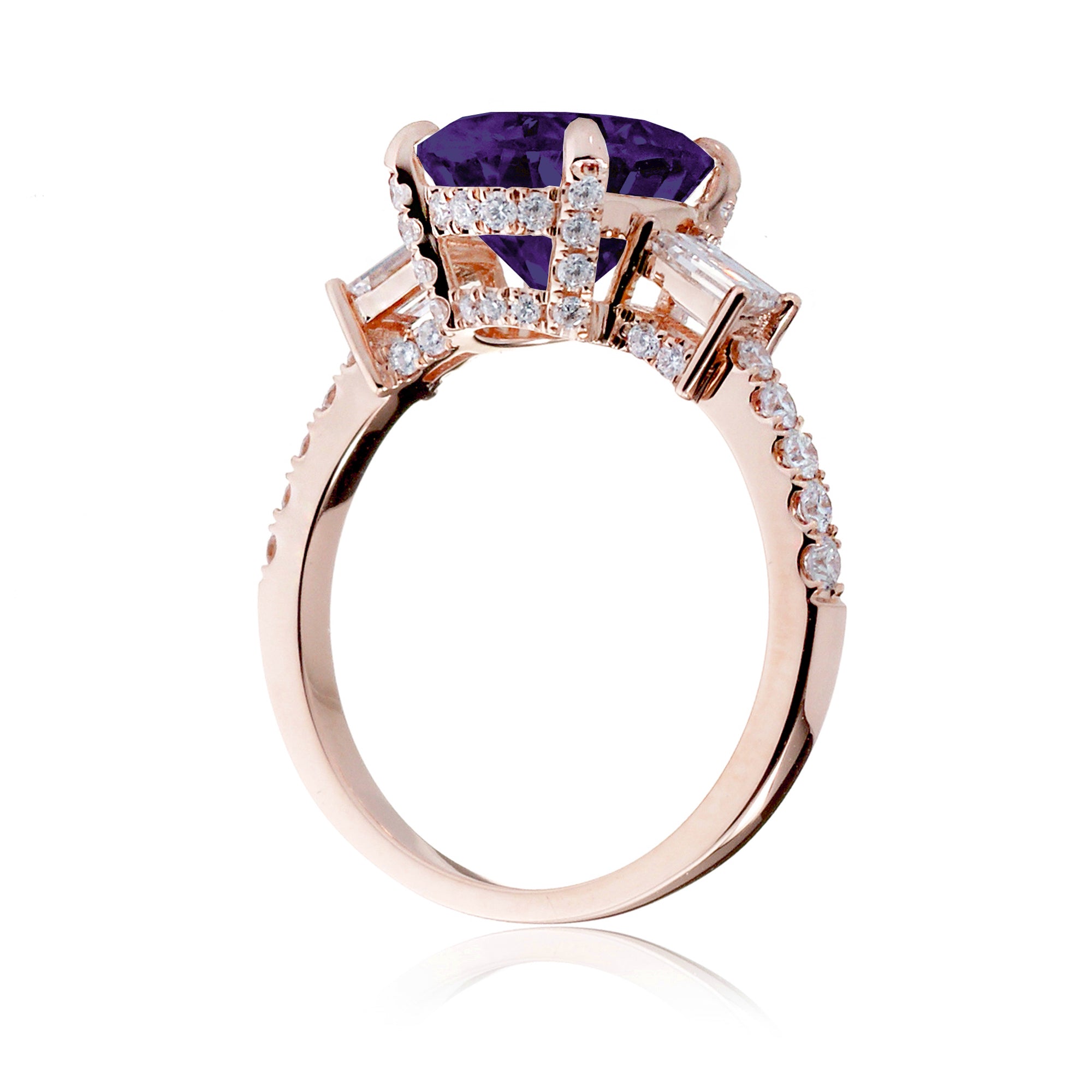 Oval Amethyst Engagement Ring with Diamond Accents – The Rey in Rose Gold