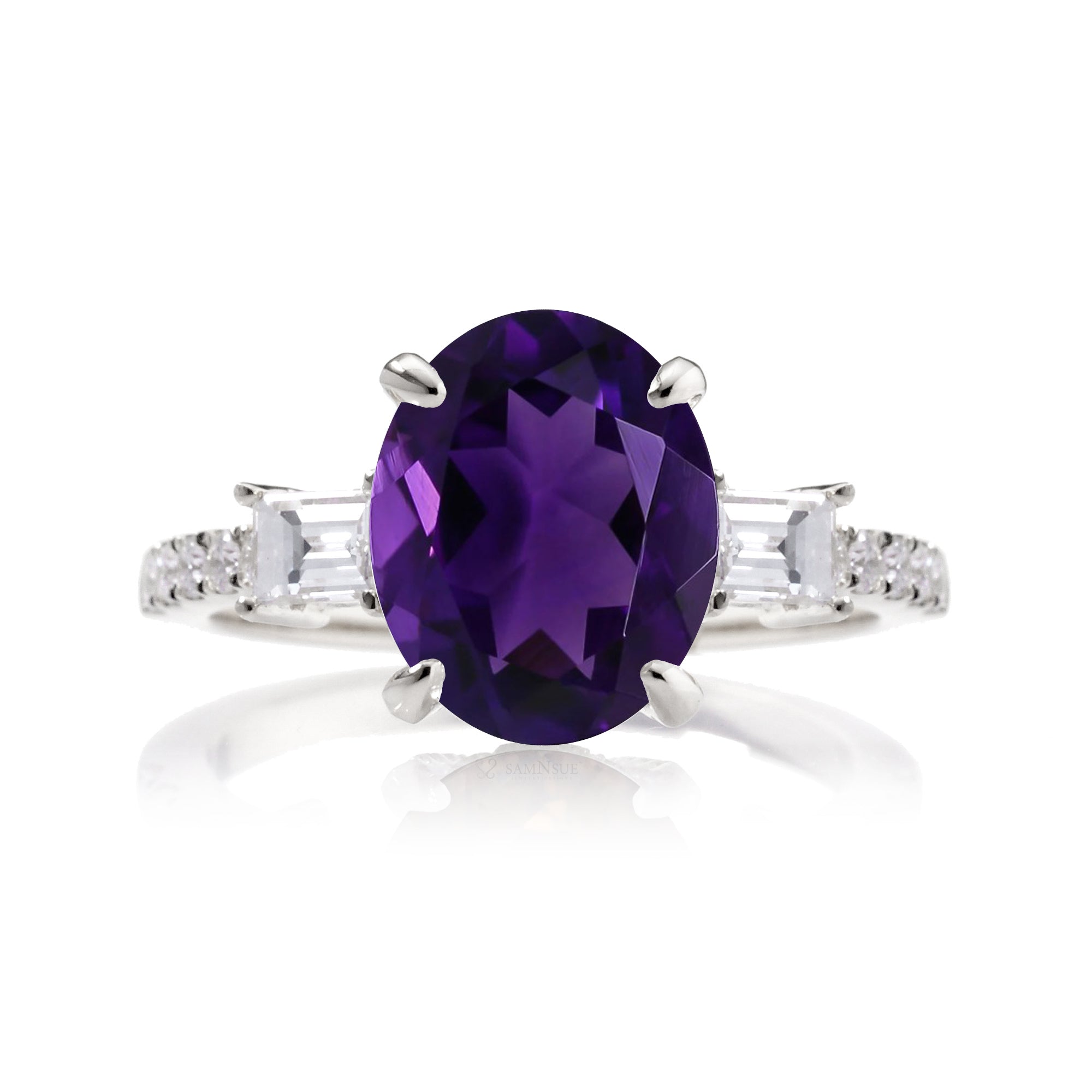 Oval Amethyst Engagement Ring with Diamond Accents – The Rey in White Gold