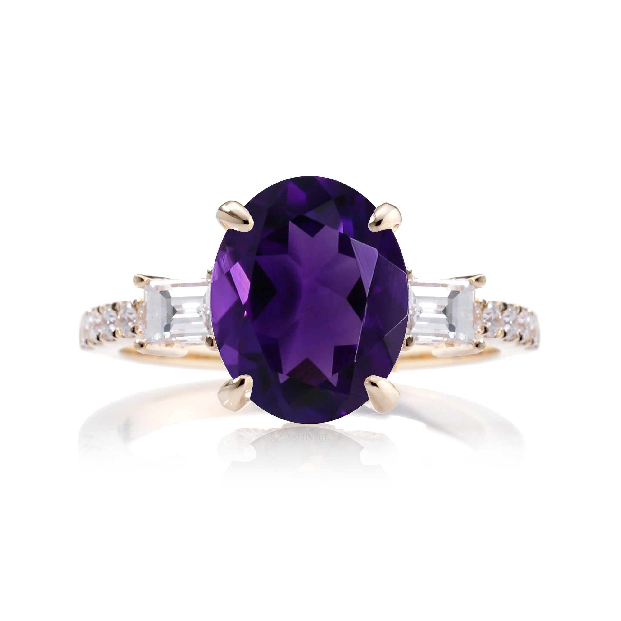 Oval Amethyst Engagement Ring with Diamond Accents – The Rey in Yellow Gold