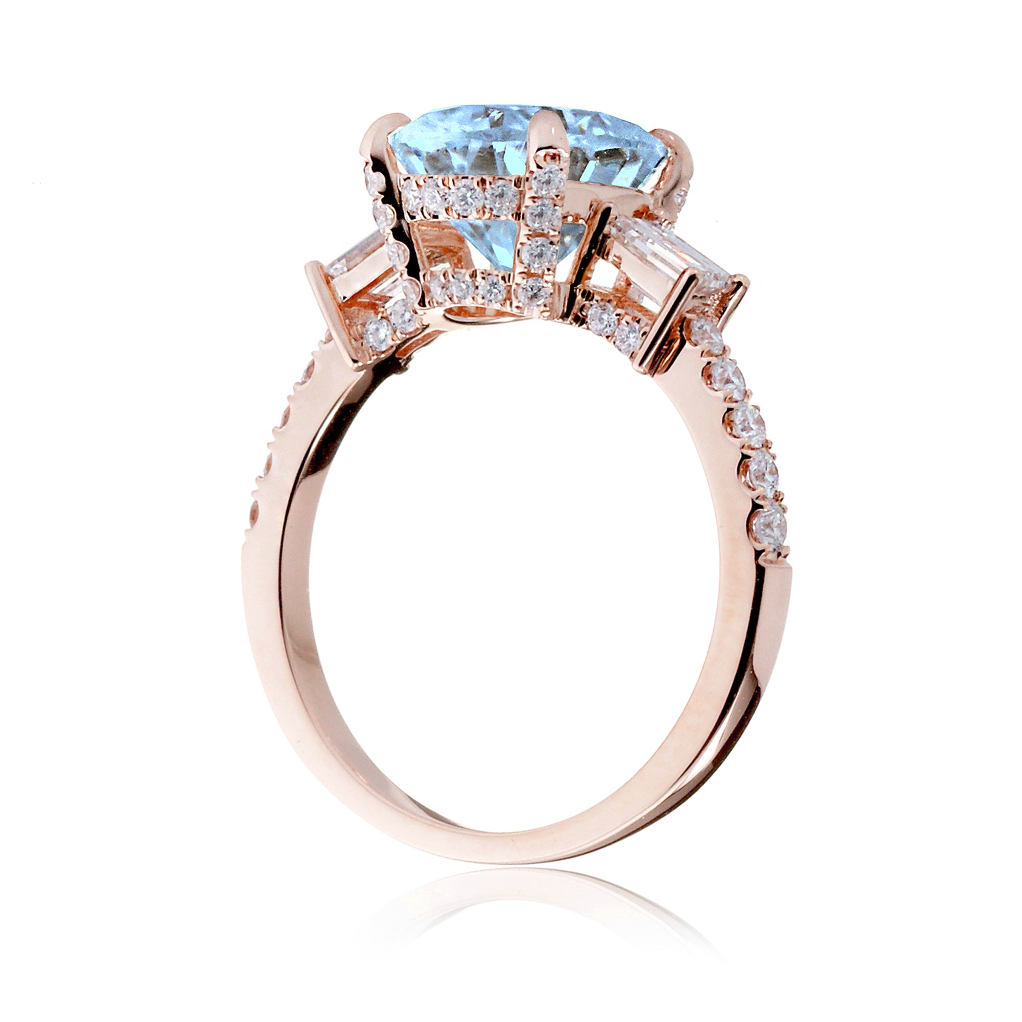 Aquamarine Oval Cut Ring with Baguette Diamonds – Fine Rose Gold Engagement Jewelry
