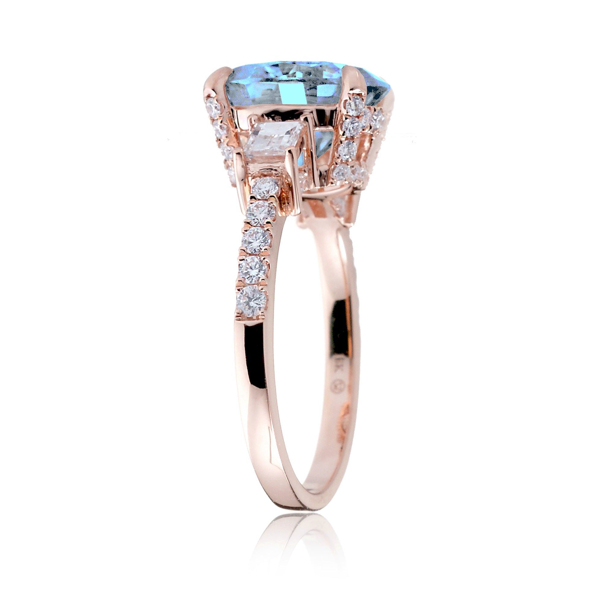 Aquamarine Oval Cut Ring with Baguette Diamonds – Fine Rose Gold Engagement Jewelry