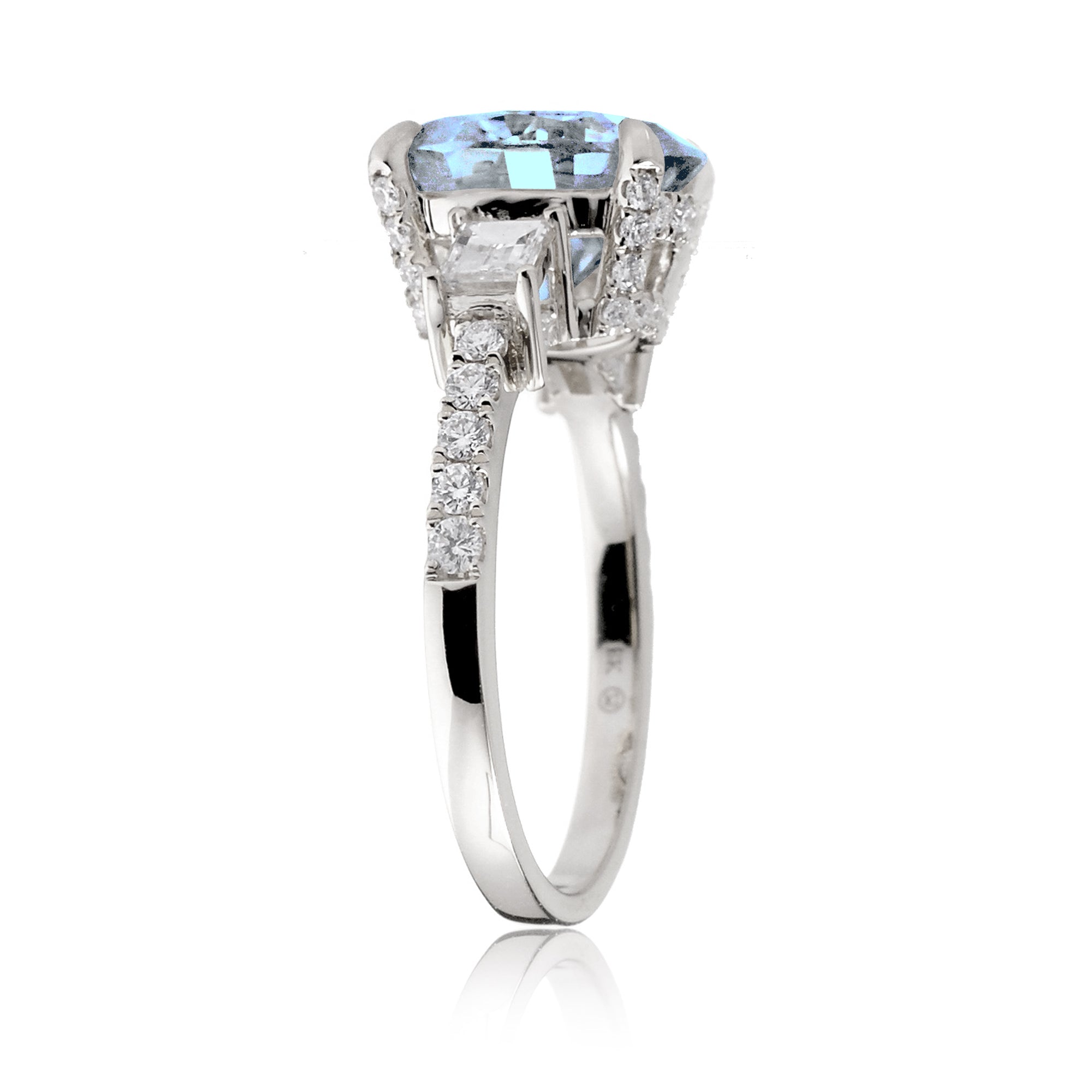 Aquamarine Oval Cut Ring with Baguette Diamonds – Fine White Gold Engagement Jewelry