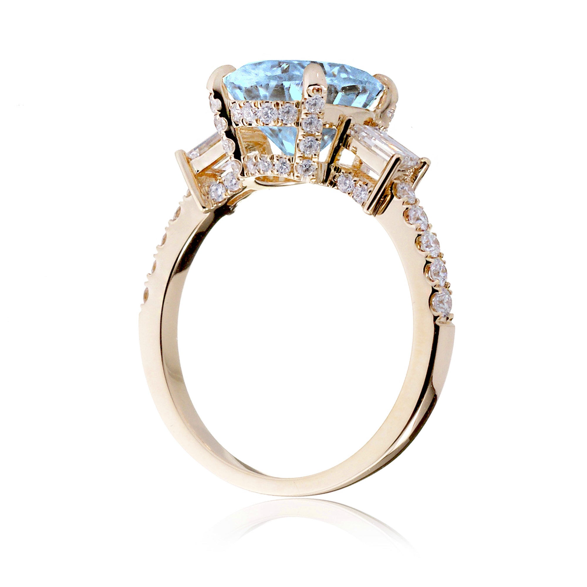 Aquamarine Oval Cut Ring with Baguette Diamonds – Fine Yellow Gold Engagement Jewelry