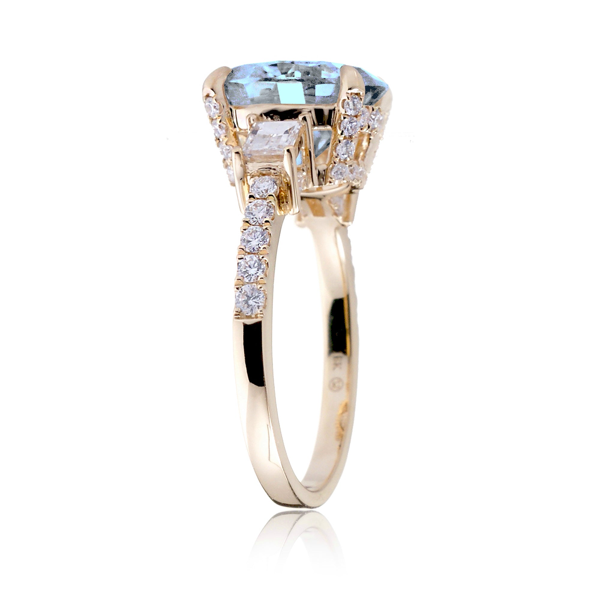 Aquamarine Oval Cut Ring with Baguette Diamonds – Fine Yellow Gold Engagement Jewelry
