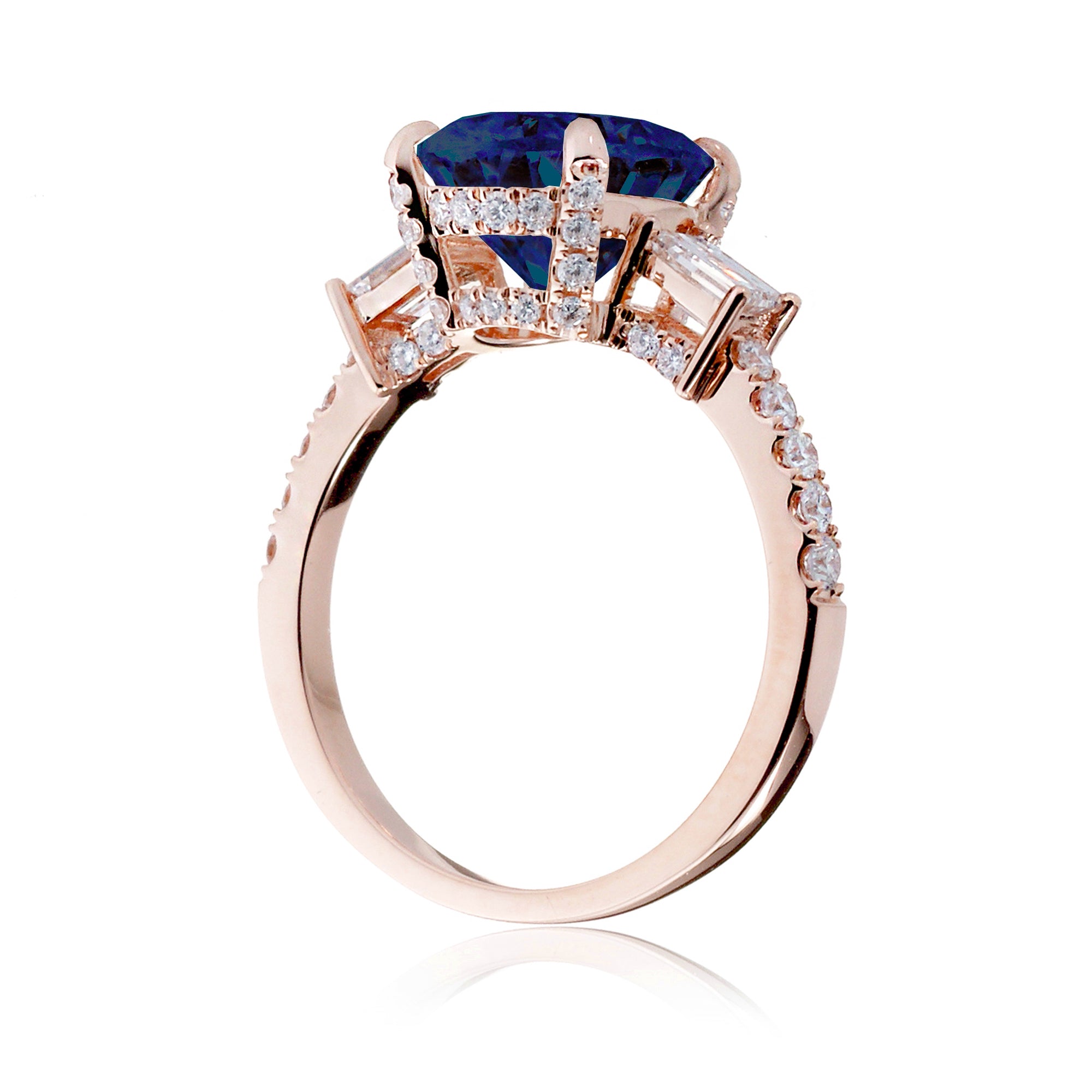 Oval Blue Sapphire Engagement Ring with Diamond Accents – The Rey in Rose Gold