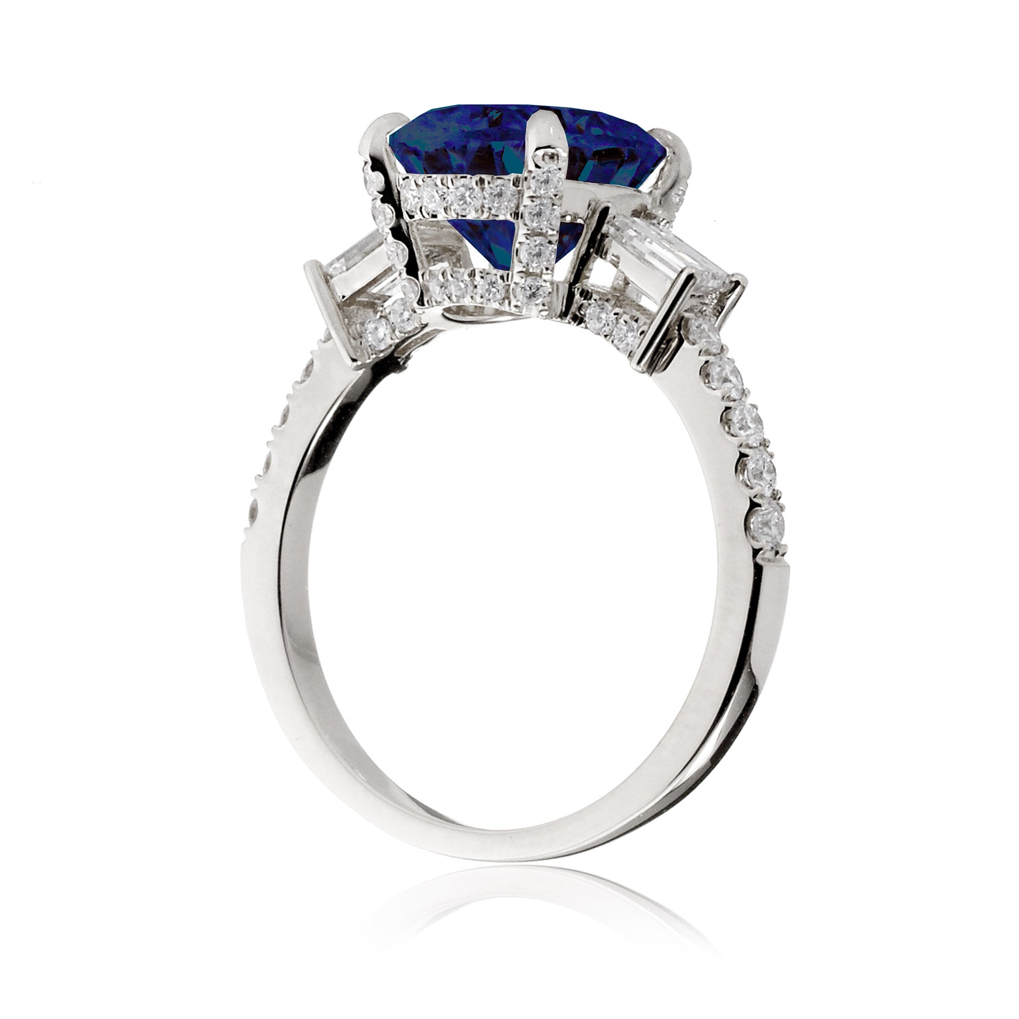 Oval Blue Sapphire Engagement Ring with Diamond Accents – The Rey in White Gold