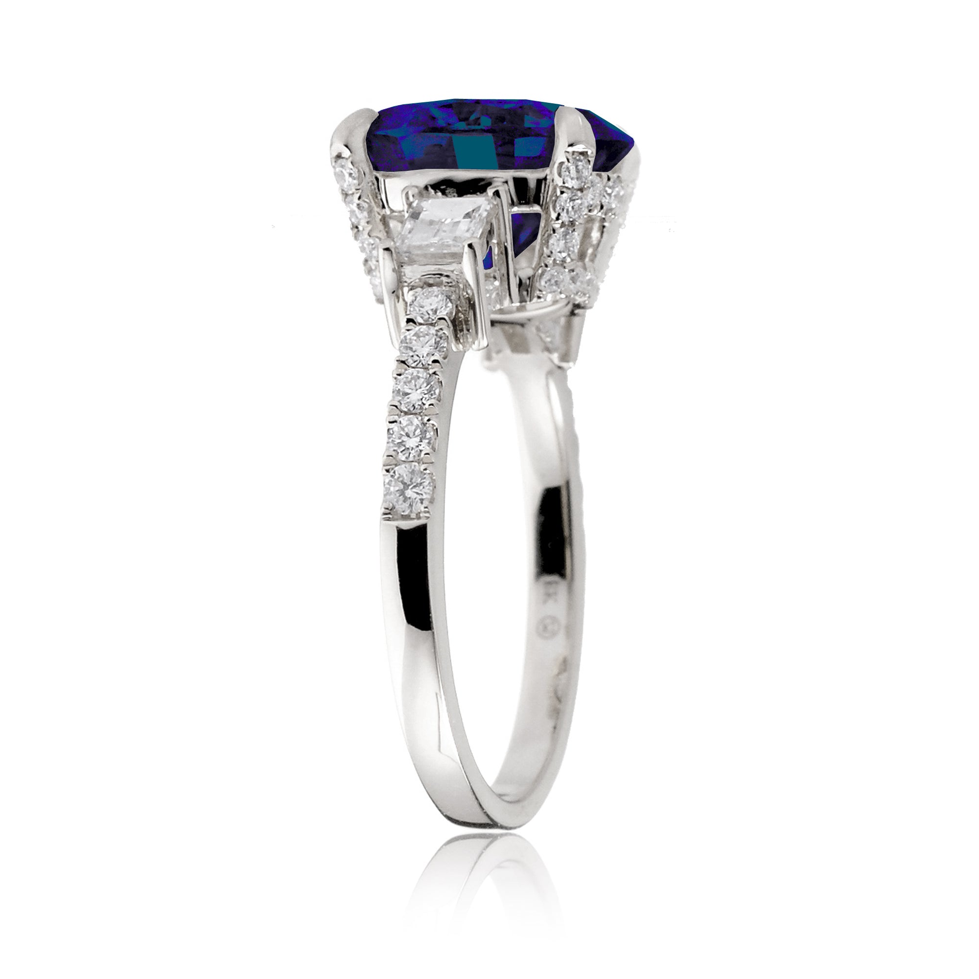 Oval Blue Sapphire Engagement Ring with Diamond Accents – The Rey in White Gold
