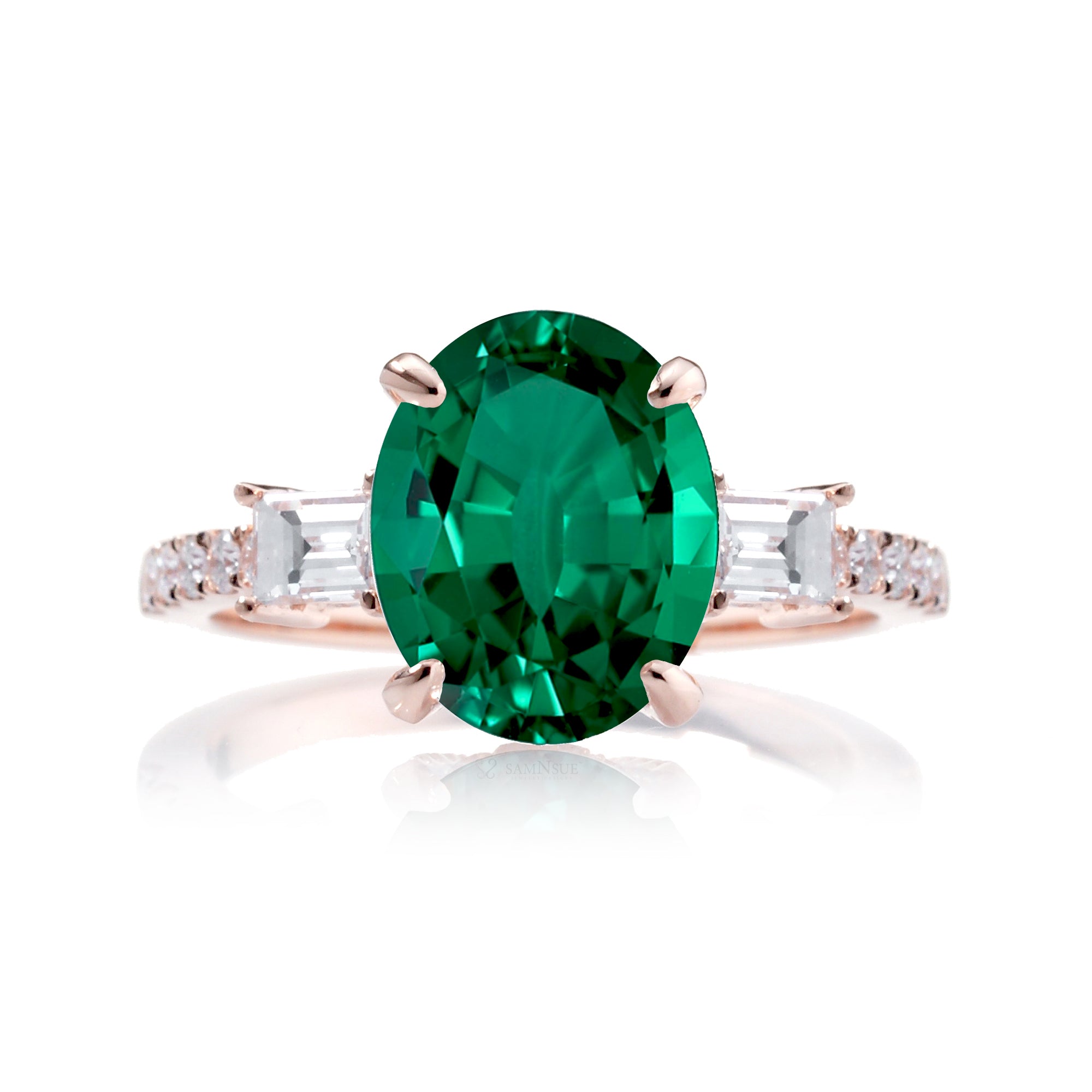 Oval Emerald Engagement Ring with Diamond Accents – The Rey in Rose Gold