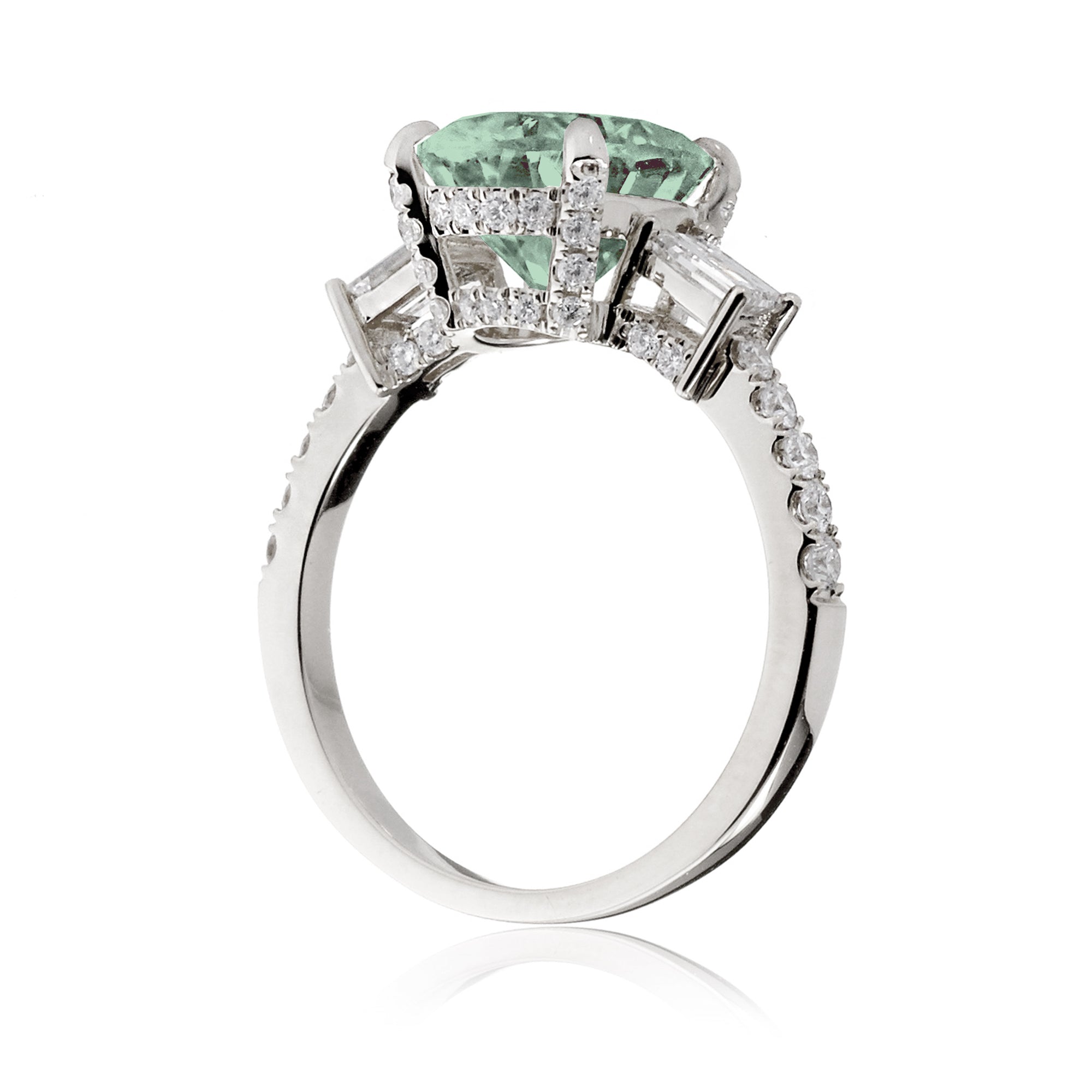Green Sapphire Oval Cut Ring with Baguette Diamonds – Elegant Custom Jewelry