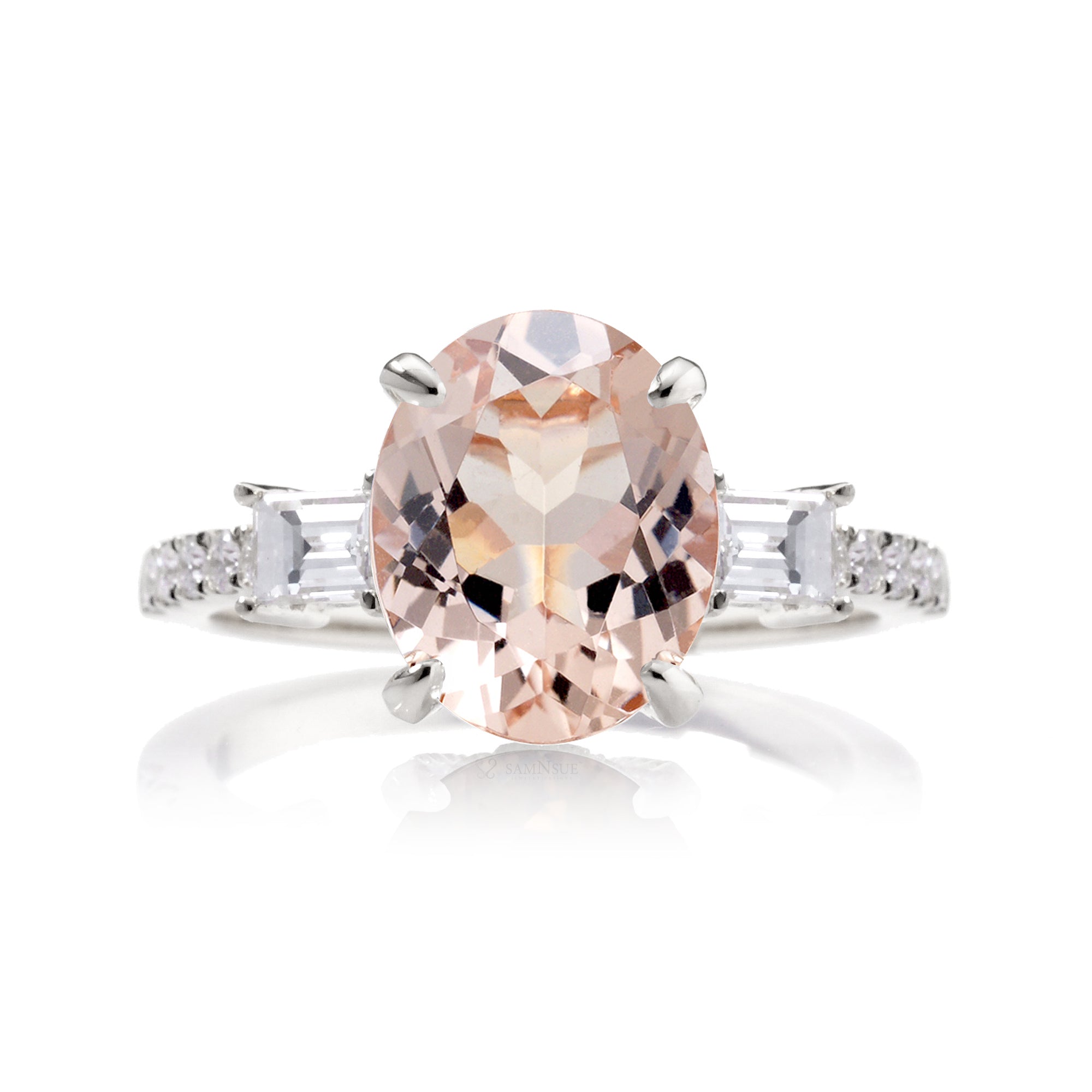 Oval Morganite Engagement Ring with Diamond Accents – The Rey in White Gold