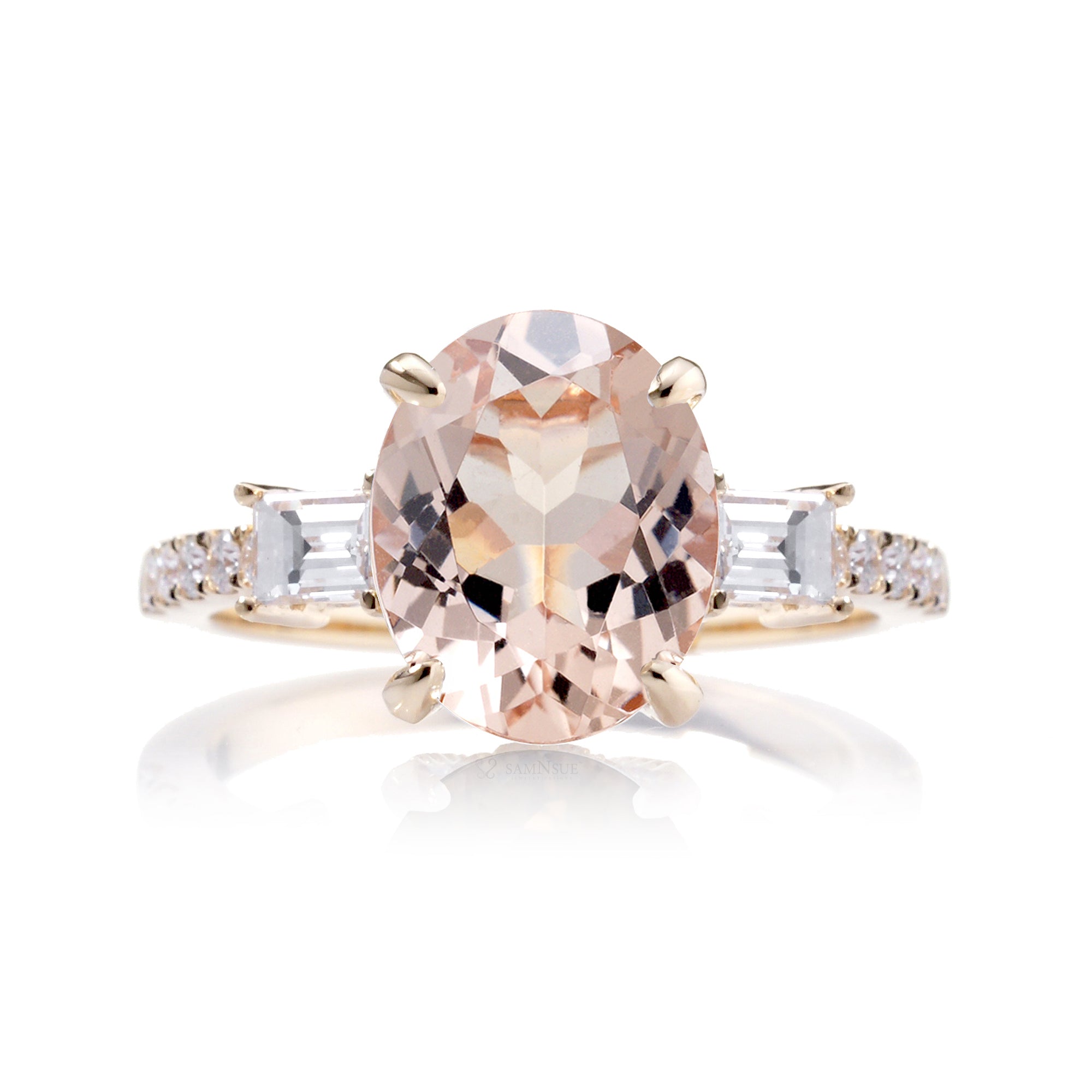 Oval Morganite Engagement Ring with Diamond Accents – The Rey in Yellow Gold