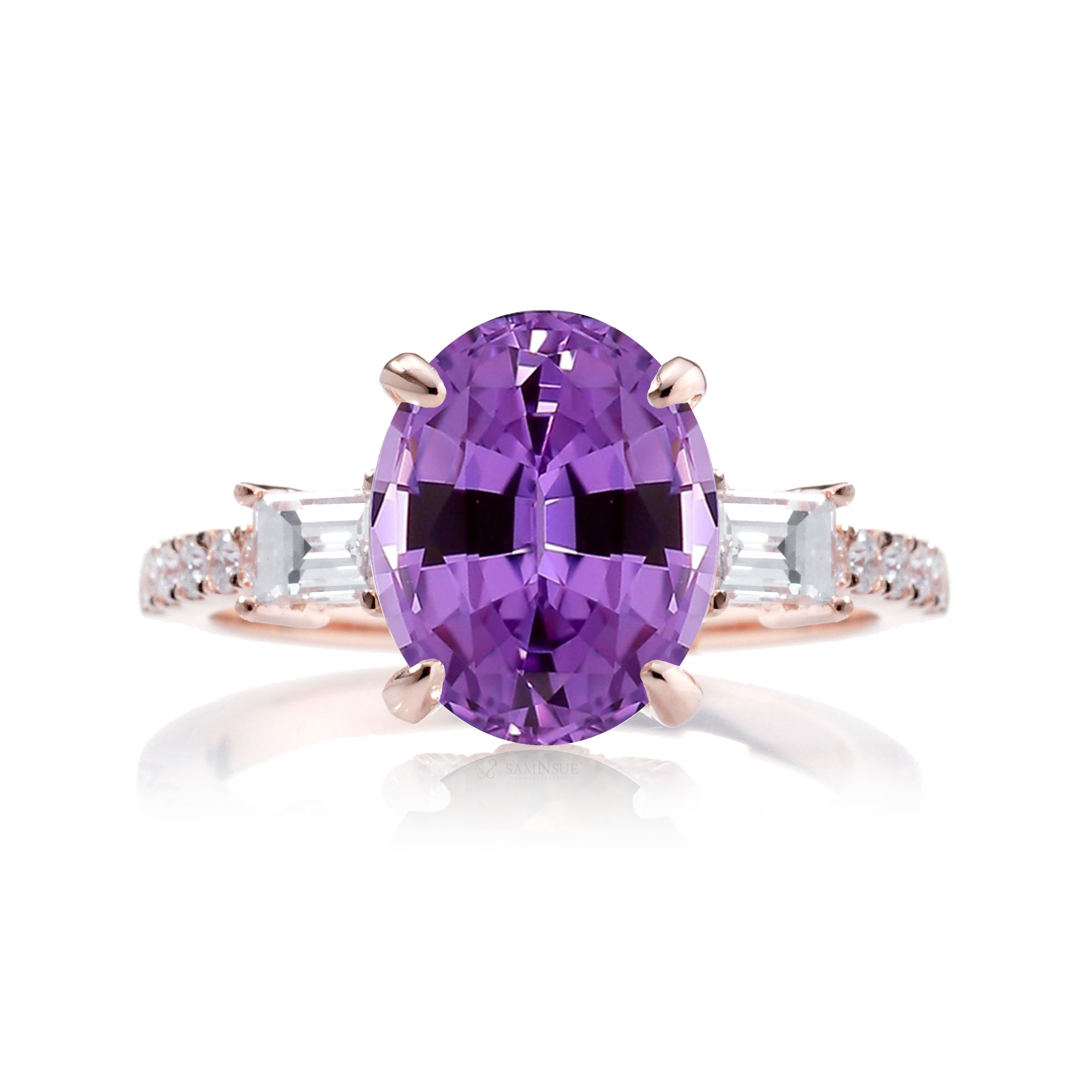 Oval Purple Sapphire Engagement Ring with Diamond Accents – The Rey in Rose Gold