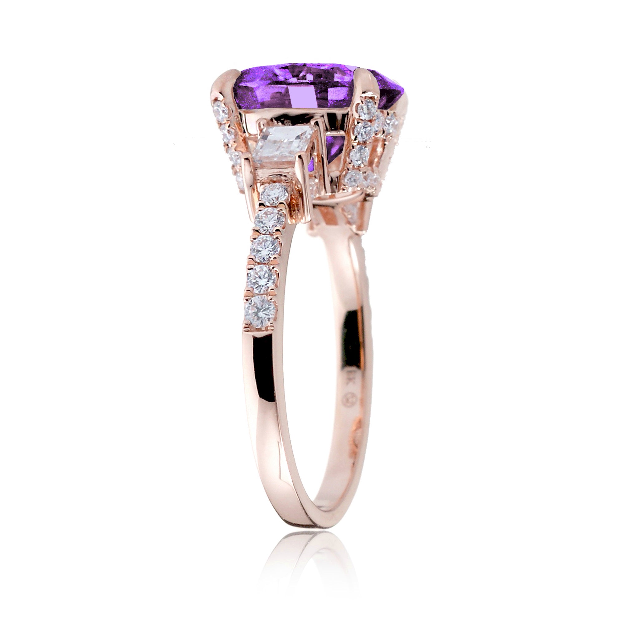 Oval Purple Sapphire Engagement Ring with Diamond Accents – The Rey in Rose Gold