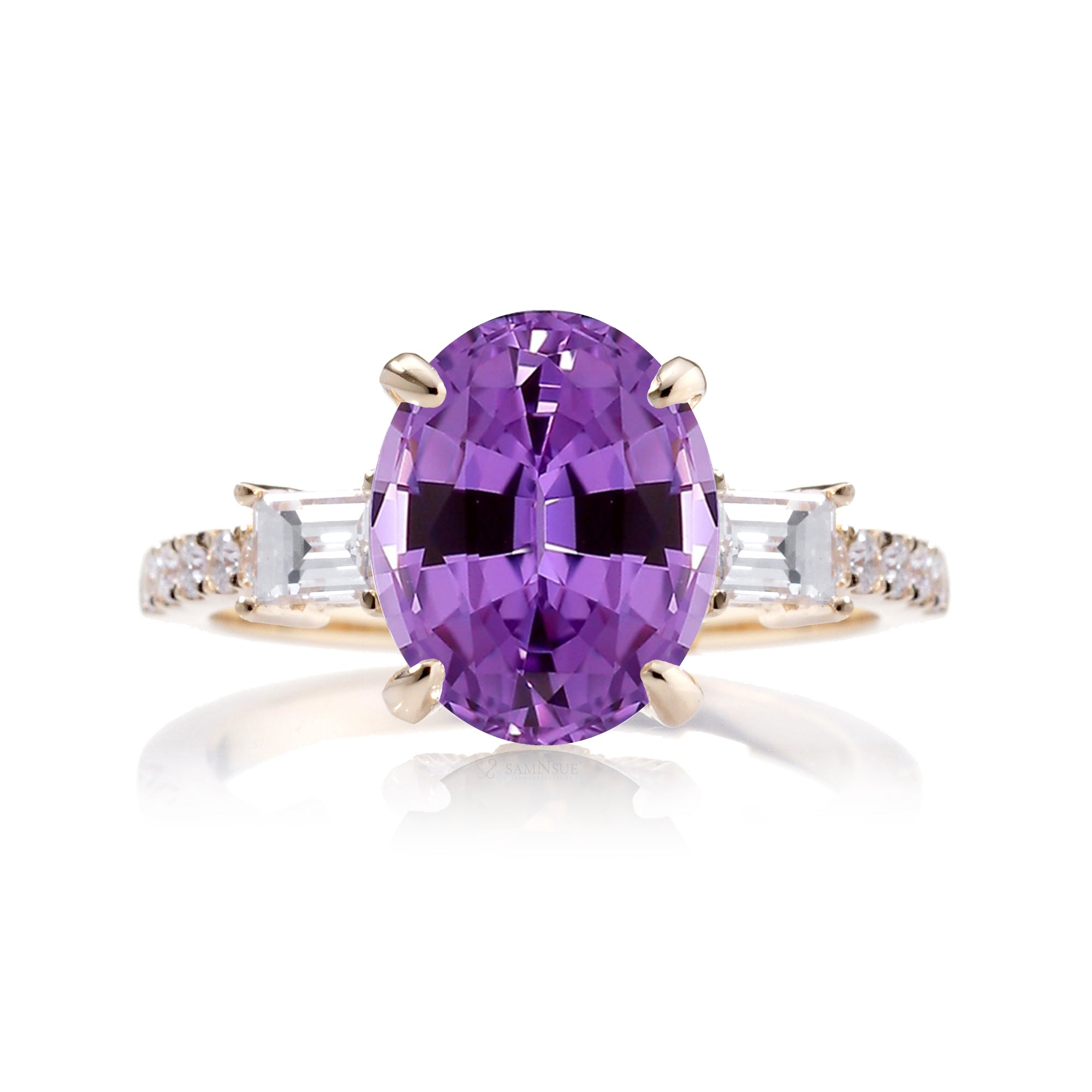 Oval Purple Sapphire Engagement Ring with Diamond Accents – The Rey in Yellow Gold