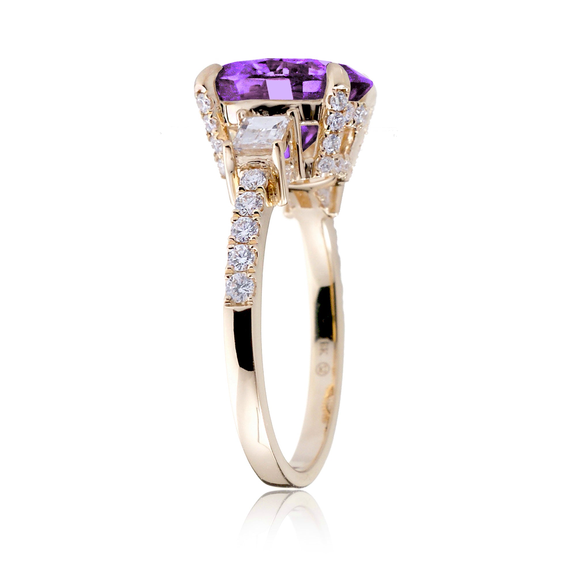 Oval Purple Sapphire Engagement Ring with Diamond Accents – The Rey in Yellow Gold