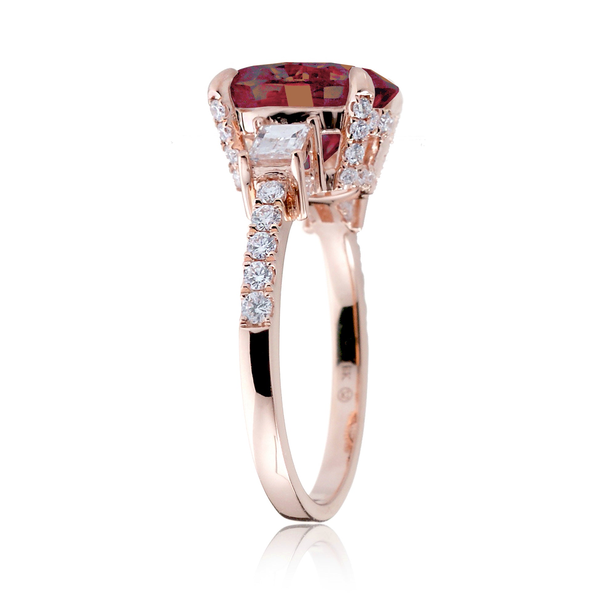 Oval Ruby Engagement Ring with Diamond Accents – The Rey in Rose Gold