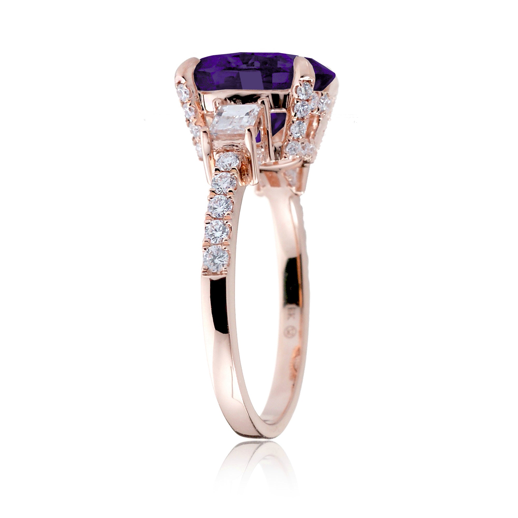 Round Amethyst Engagement Ring with Diamond Accents – The Rey in Rose Gold