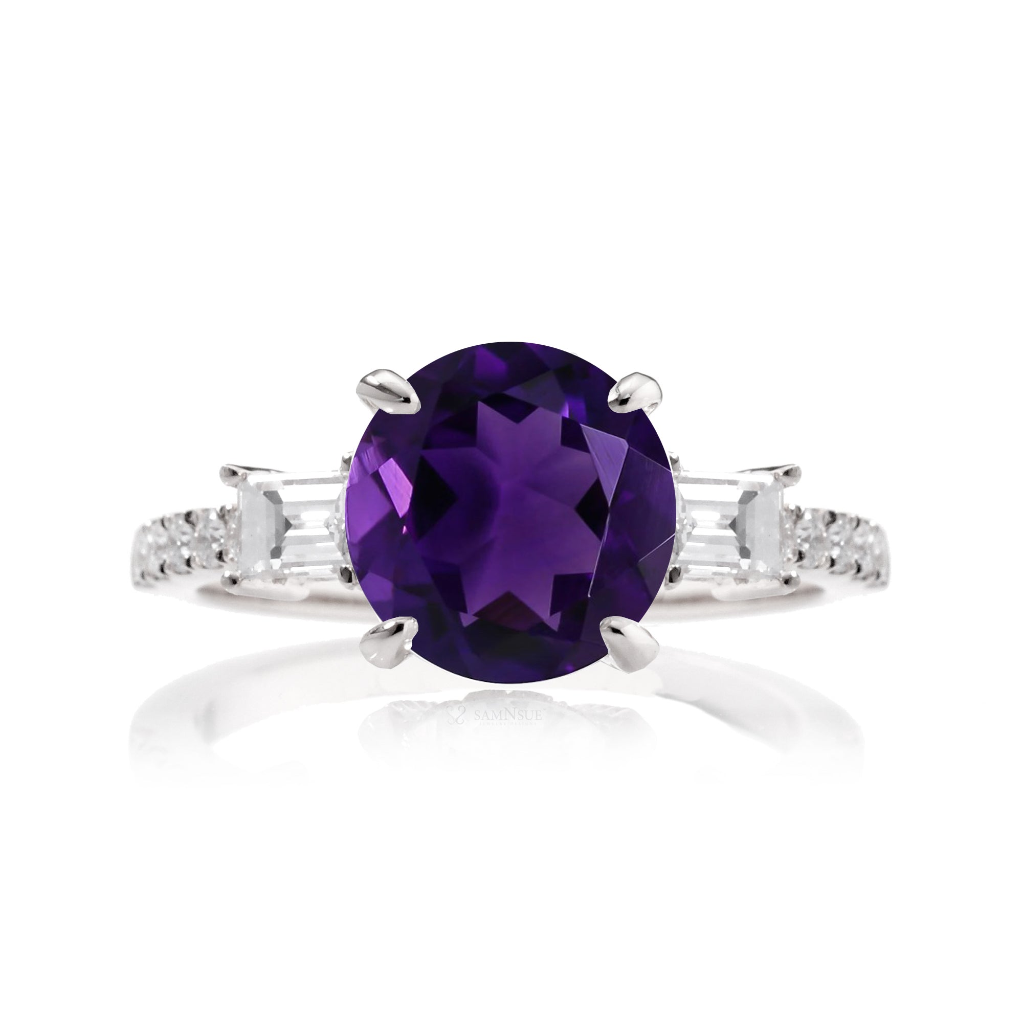 Round Amethyst Engagement Ring with Diamond Accents – The Rey in White Gold