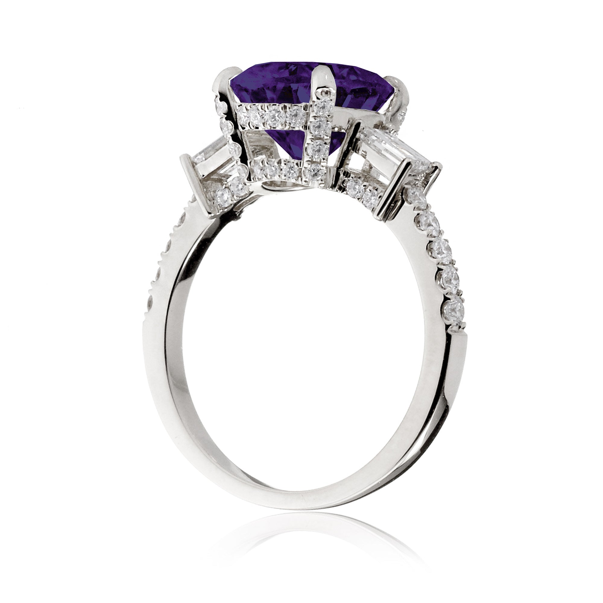 Round Amethyst Engagement Ring with Diamond Accents – The Rey in White Gold