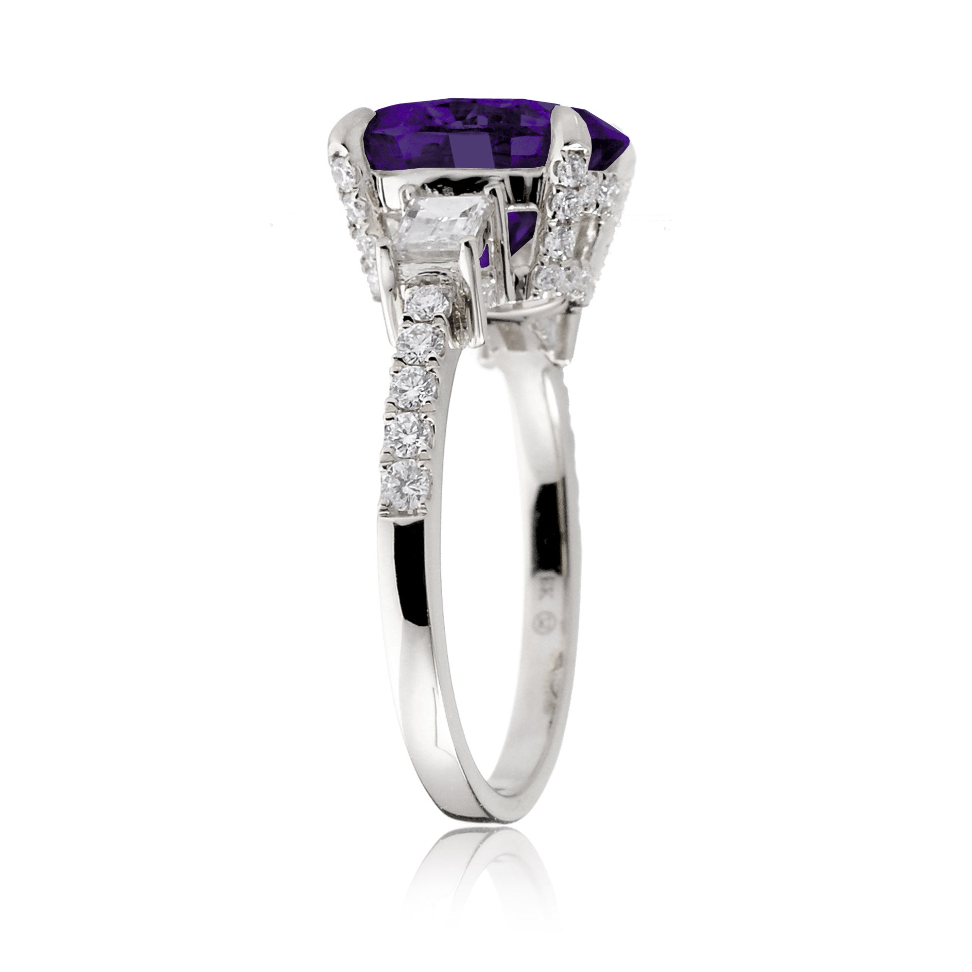 Round Amethyst Engagement Ring with Diamond Accents – The Rey in White Gold