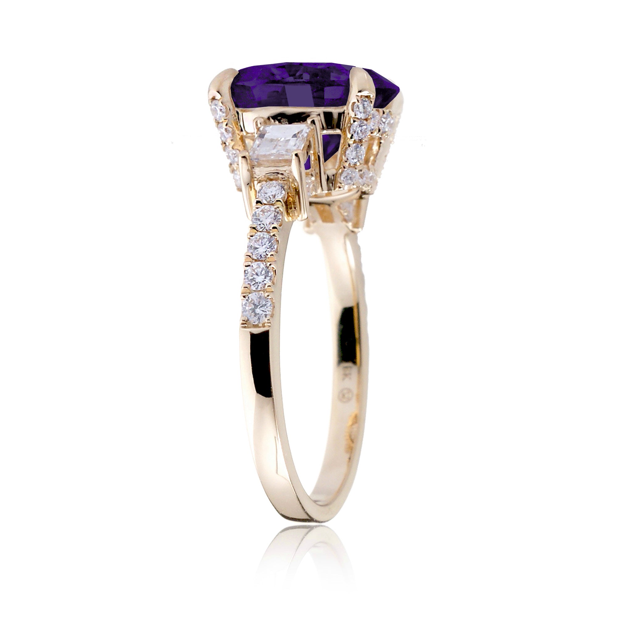 Round Amethyst Engagement Ring with Diamond Accents – The Rey in Yellow Gold