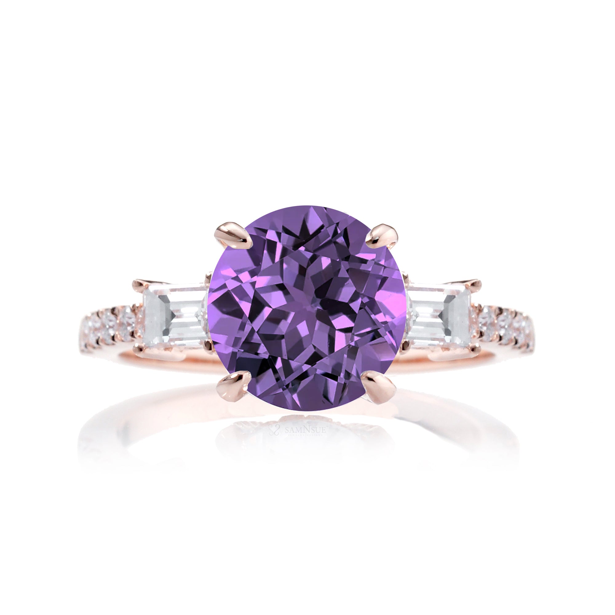 Round Purple Sapphire Engagement Ring with Diamond Accents – The Rey in Rose Gold