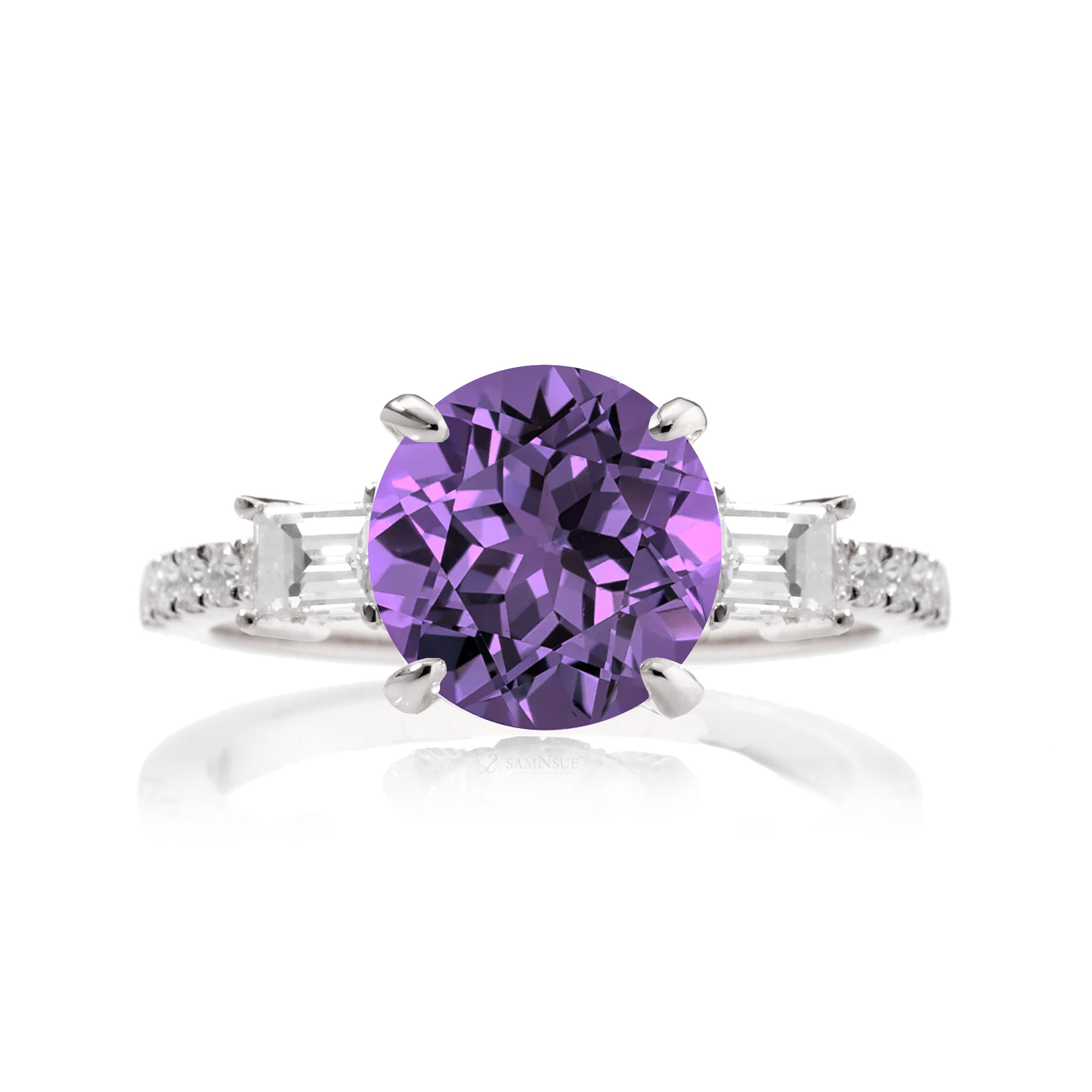 Round Purple Sapphire Engagement Ring with Diamond Accents – The Rey in White Gold