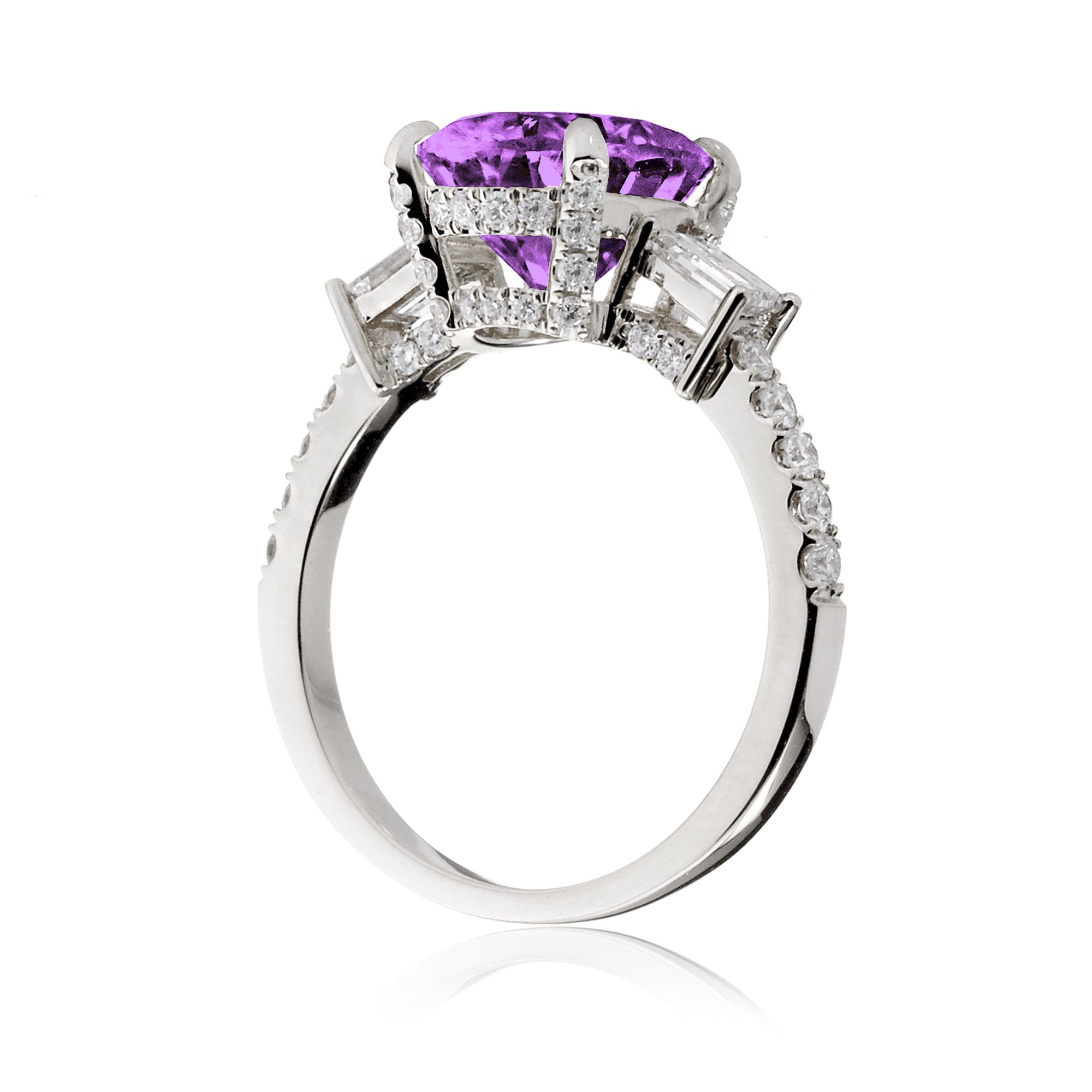 Round Purple Sapphire Engagement Ring with Diamond Accents – The Rey in White Gold