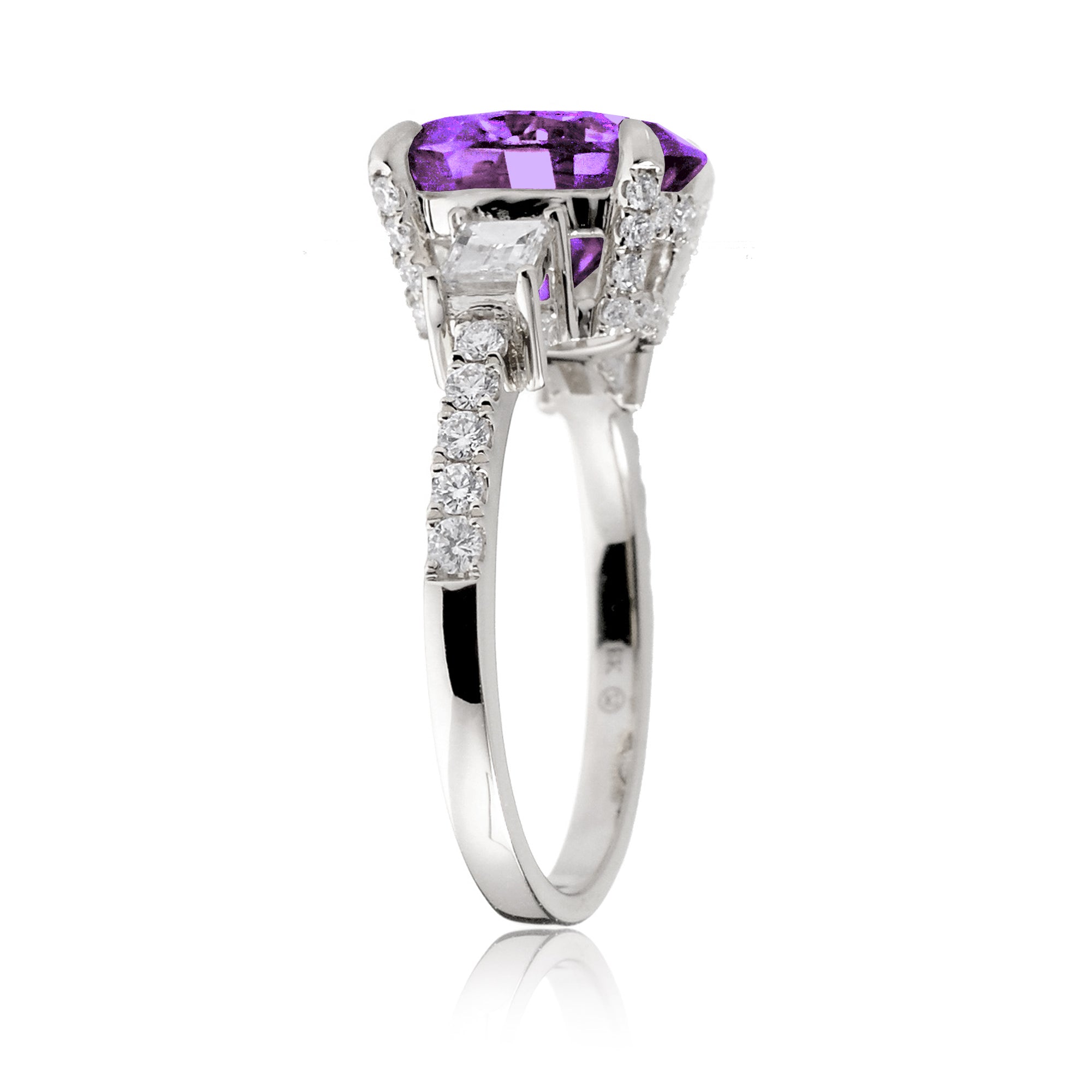 Round Purple Sapphire Engagement Ring with Diamond Accents – The Rey in White Gold