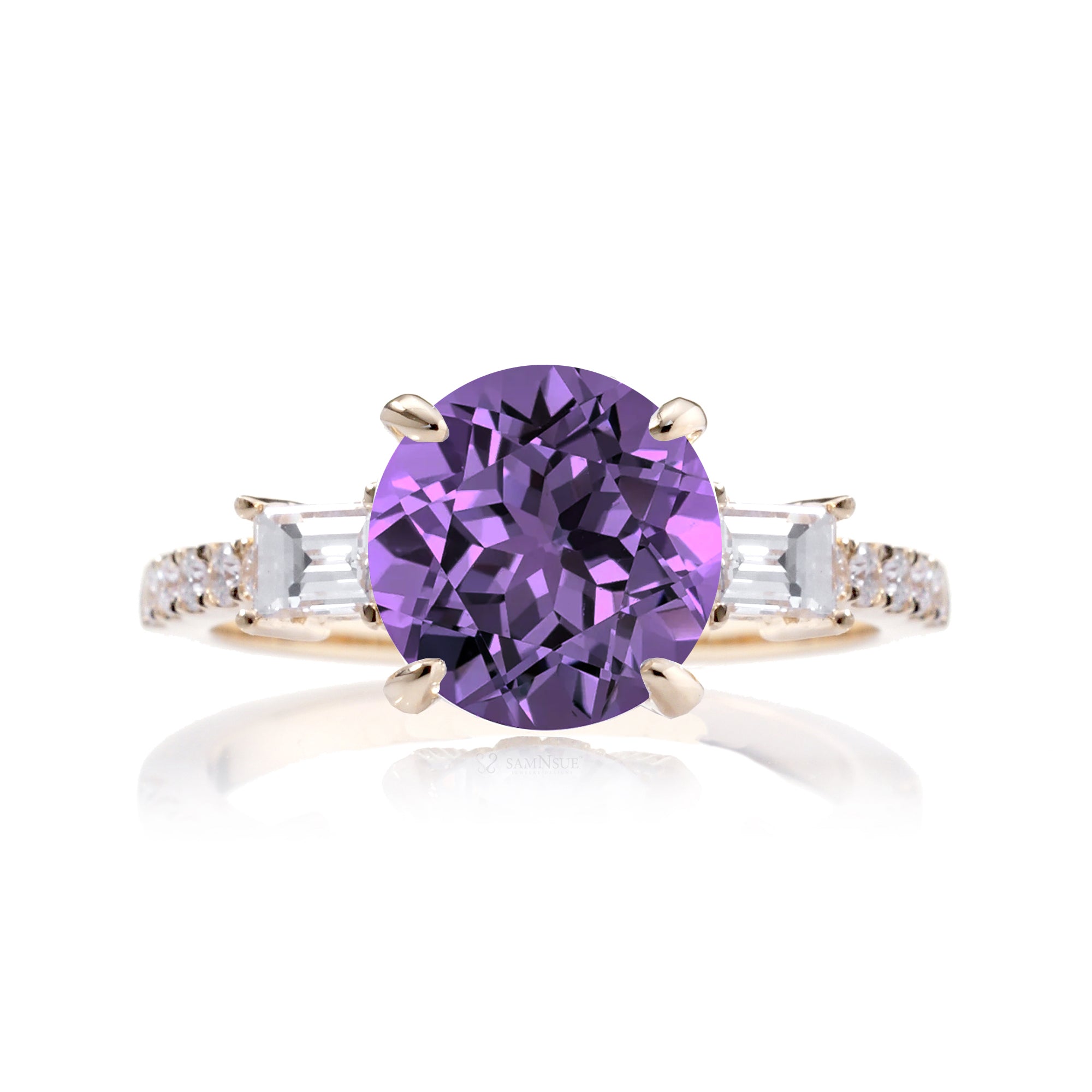 Round Purple Sapphire Engagement Ring with Diamond Accents – The Rey in Yellow Gold