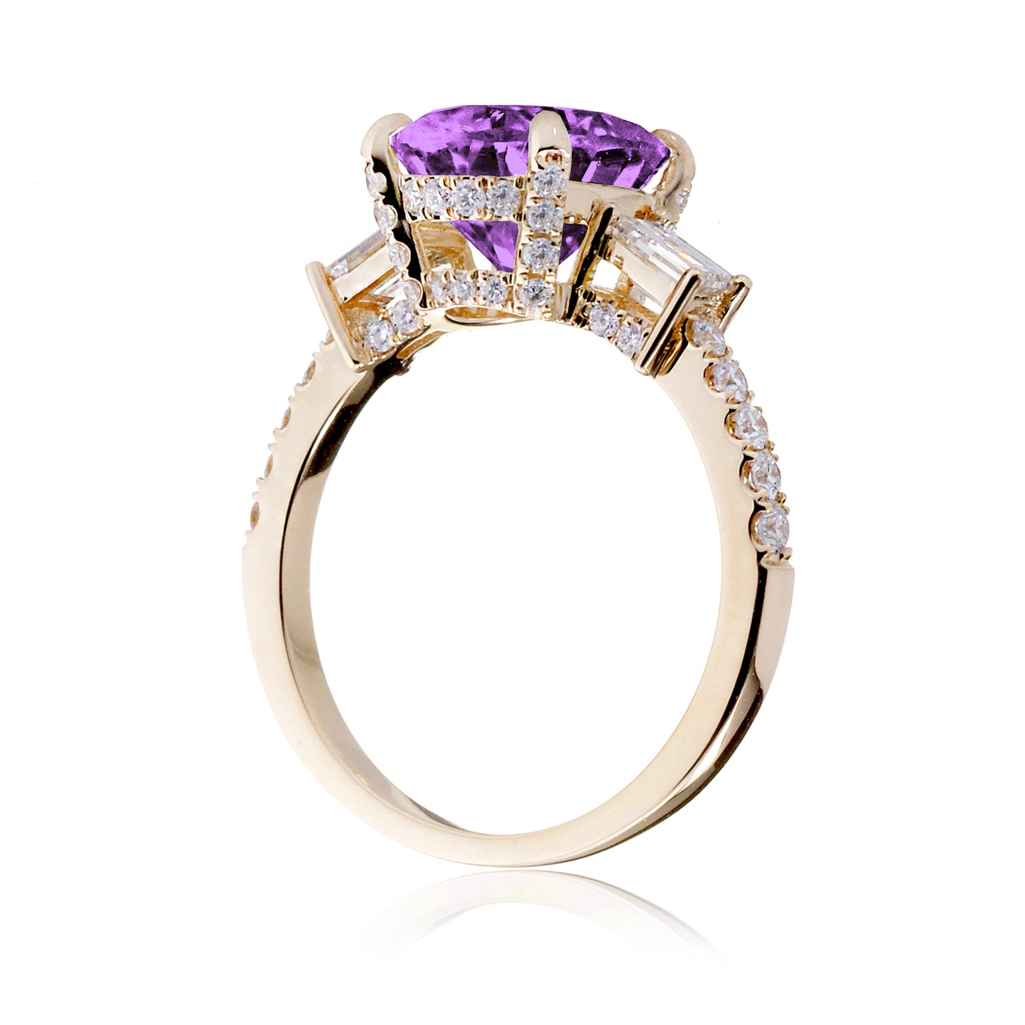 Round Purple Sapphire Engagement Ring with Diamond Accents – The Rey in Yellow Gold