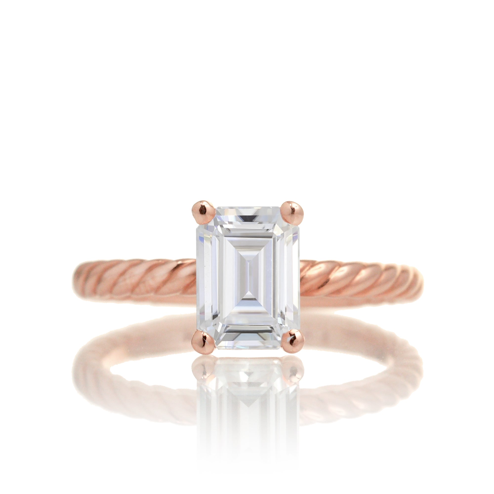 Rope Solitaire Emerald Cut Moissanite Ring