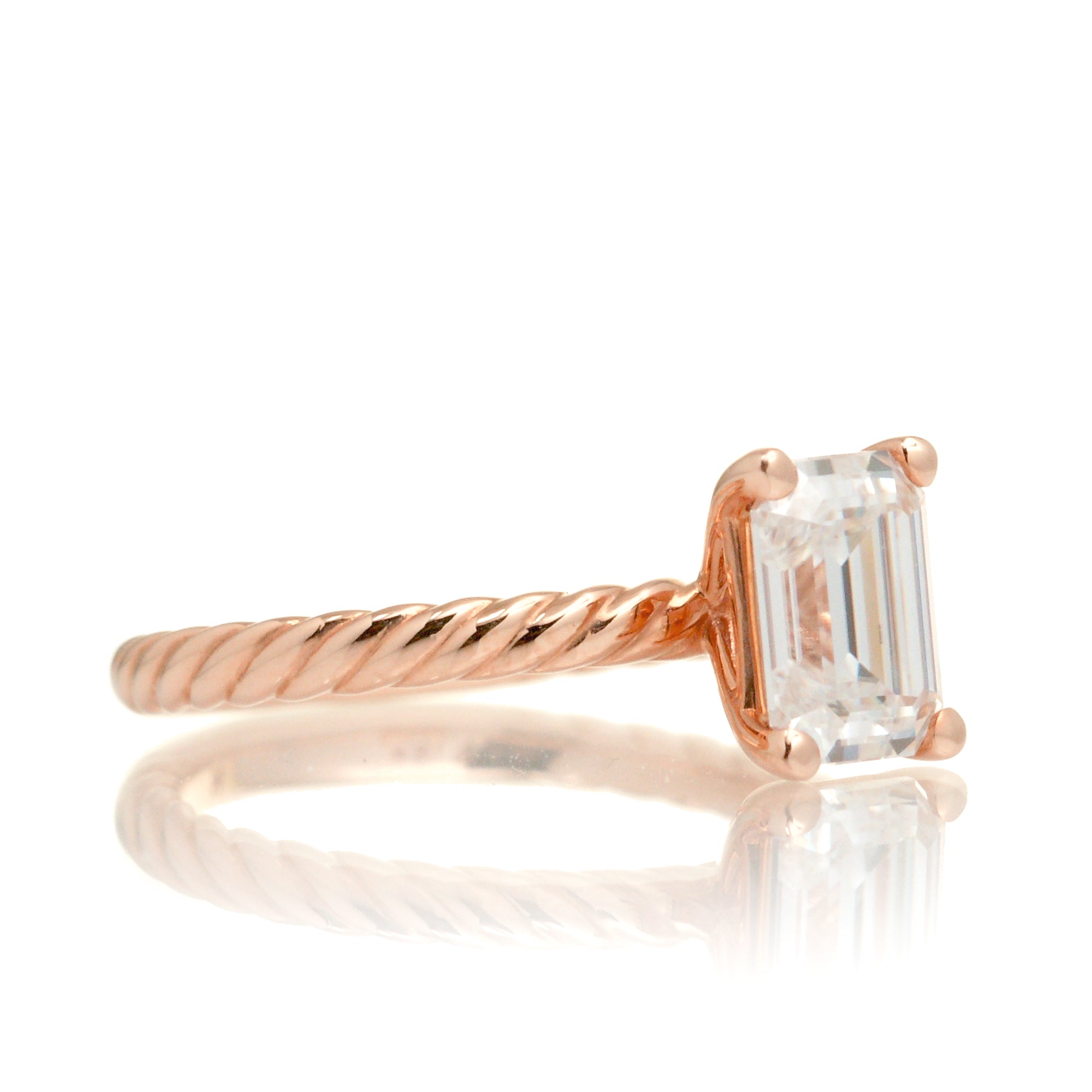 Rope Solitaire Emerald Cut Moissanite Ring