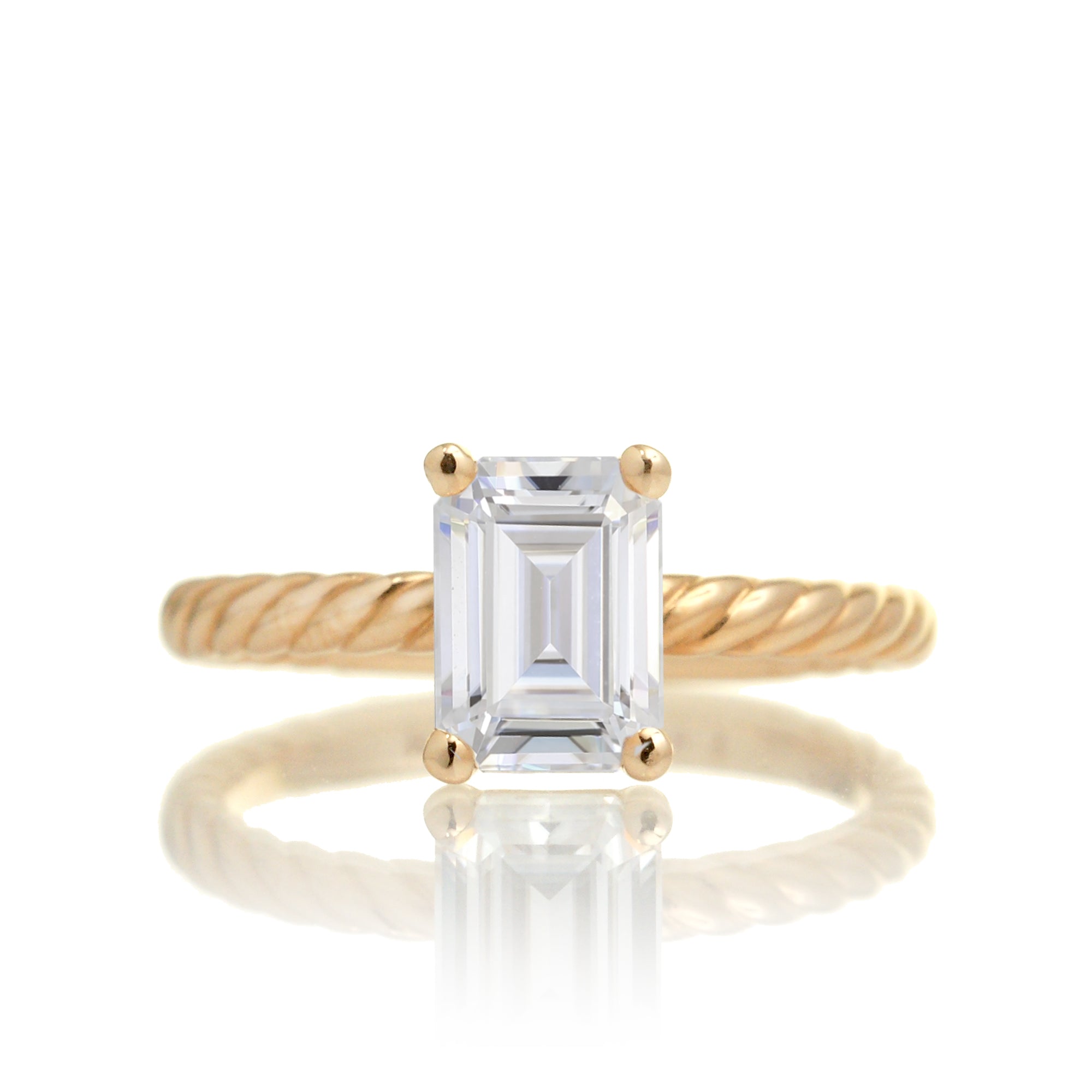 Rope Solitaire Emerald Cut Moissanite Ring