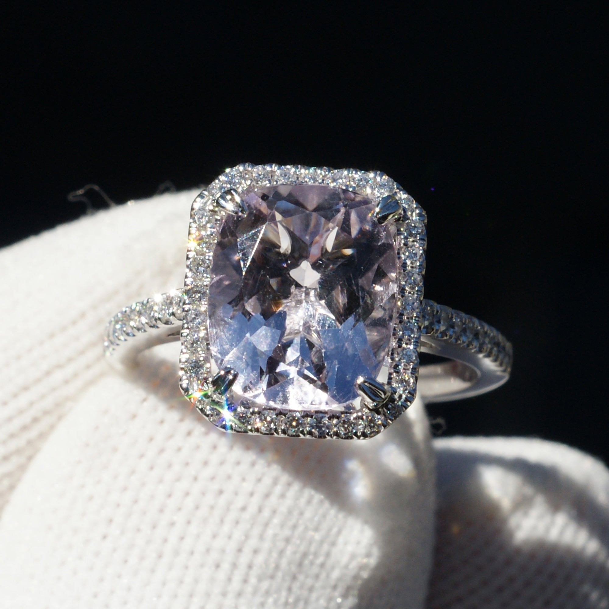 The Signature Cushion Rose De France Amethyst Ring 11x9mm 18k White Gold