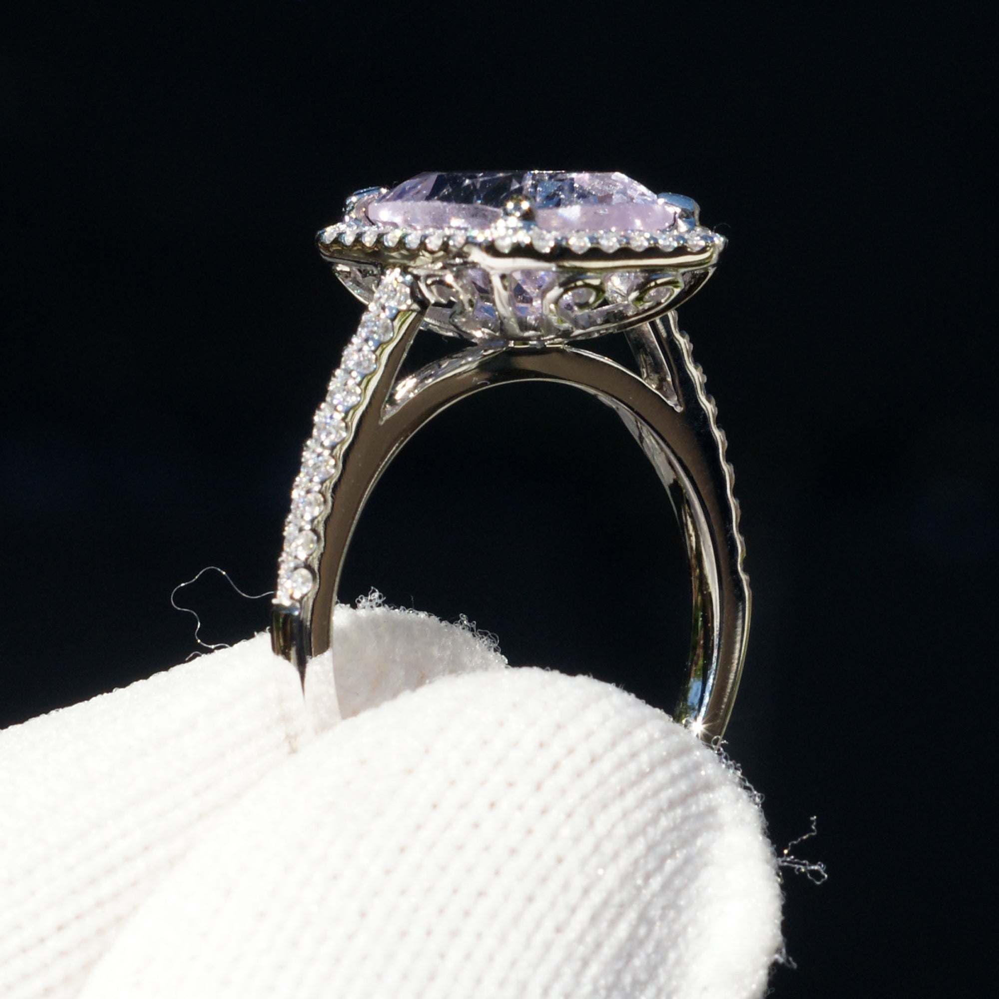 The Signature Cushion Rose De France Amethyst Ring 11x9mm 18k White Gold